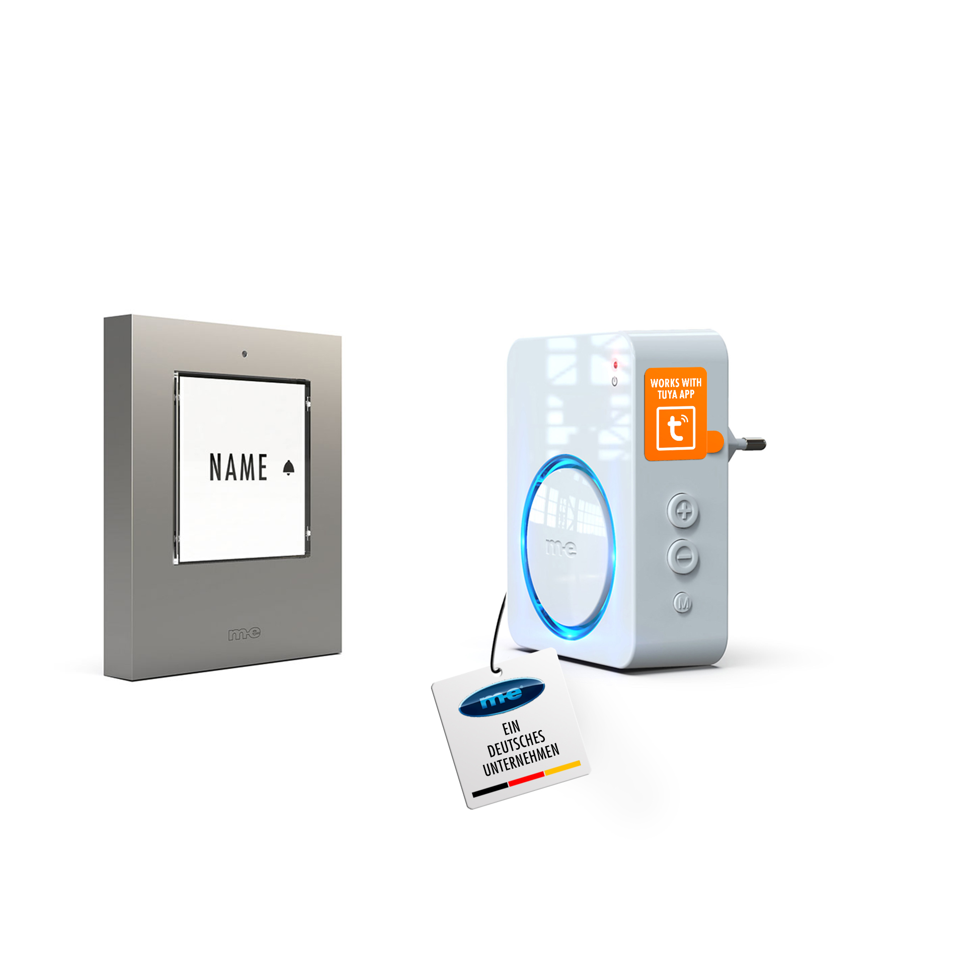 PROMOSET WIFI wahlweise für 1-, 2- oder 3-Familienhäuser mit WIFI Funk-Türglocke für die Steckdose, Sender wahlweise in Kunststoff oder Edelstahl PROMOSET WIFI wahlweise für 1-, 2- oder 3-Familienhäuser mit WIFI Funk-Türglocke für die Steckdose, Sender wahlweise in Kunststoff oder Edelstahl
