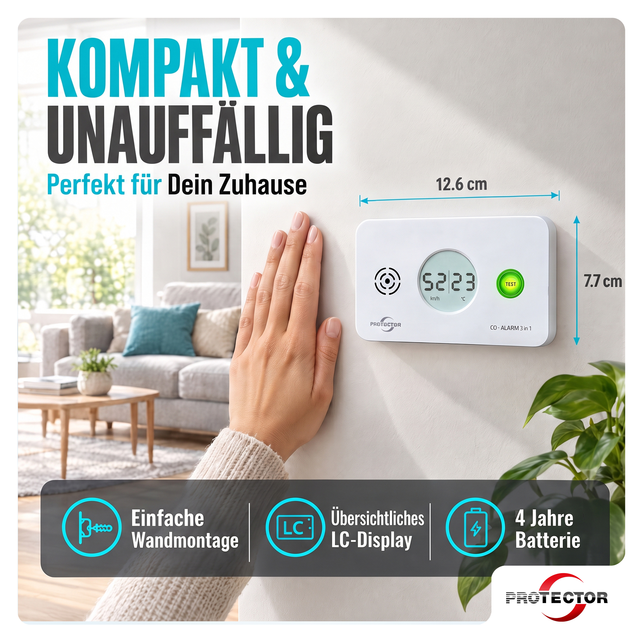CO-Gasmelder 3-in-1-Melder, Kohlenmonoxid-Melder mit Thermometer + Hygrometer