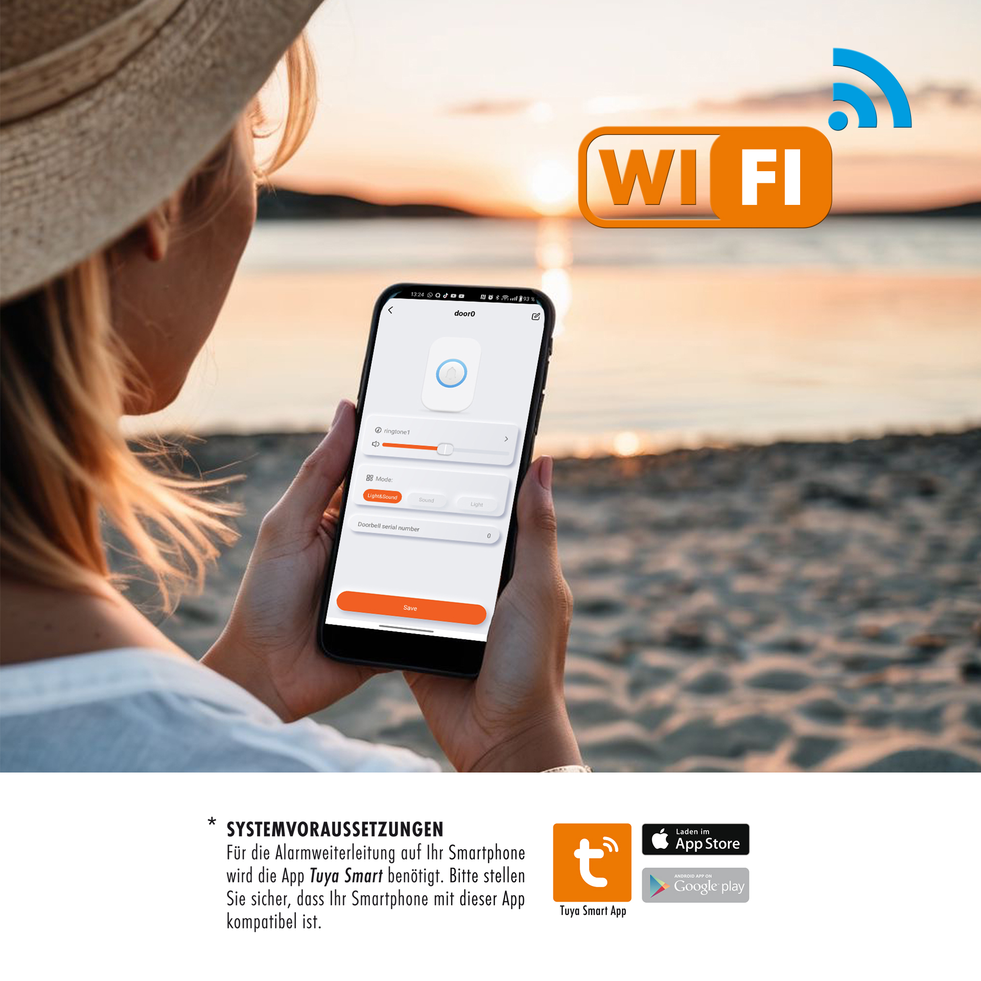 PROMOSET WIFI wahlweise für 1-, 2- oder 3-Familienhäuser mit WIFI Funk-Türglocke für die Steckdose, Sender wahlweise in Kunststoff oder Edelstahl