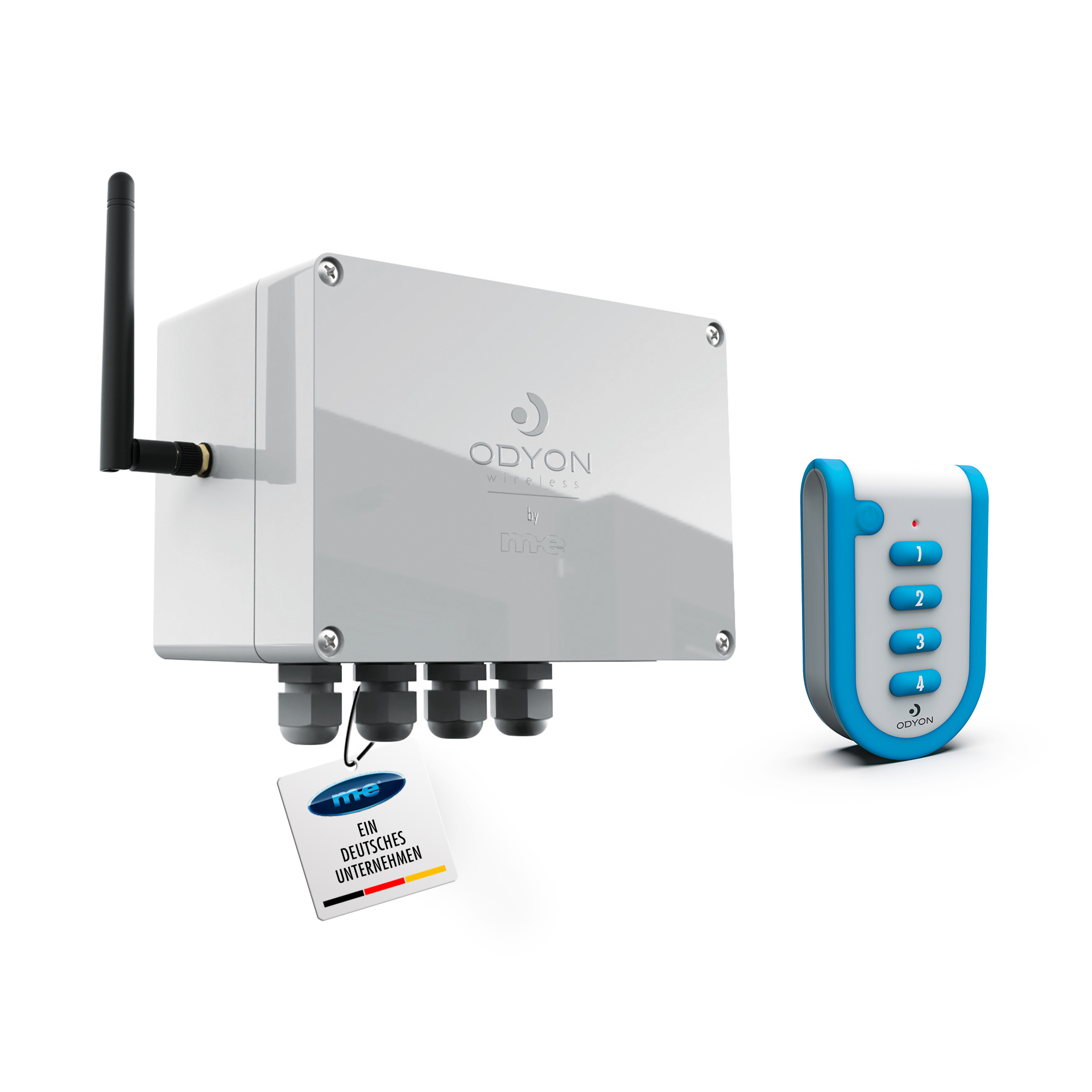 ODYON PRO POWER-SET 4: Wandempfänger 4-Kanal wahlweise 230V oder 24V + Handsender 4-Kanal + Stab-Antenne ODYON PRO POWER-SET 4: Wandempfänger 4-Kanal wahlweise 230V oder 24V + Handsender 4-Kanal + Stab-Antenne