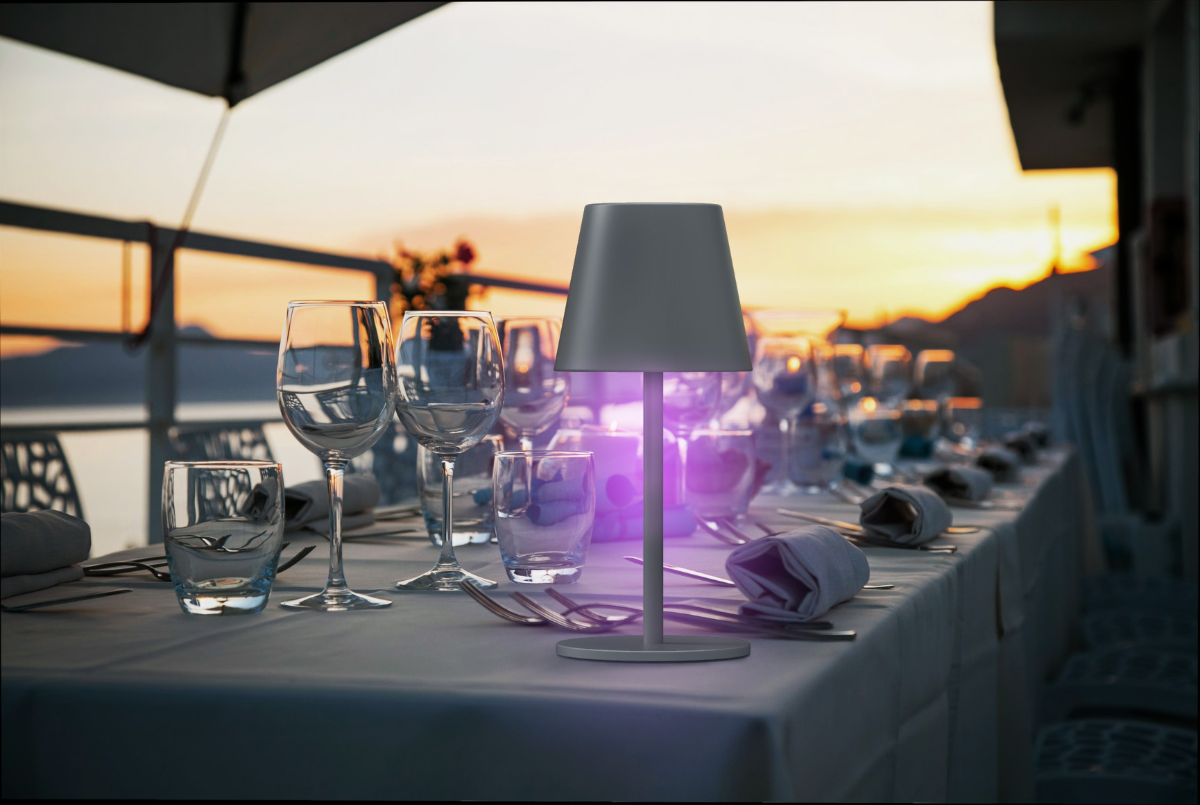 LED-Tischleuchte LUNA-80 G in GRAU, Kabellose Akku-Tischlampe mit Langzeit-Beleuchtung von 8 bis 72 Std durch 5200mAh Akku, inkl. Flaschenadapter