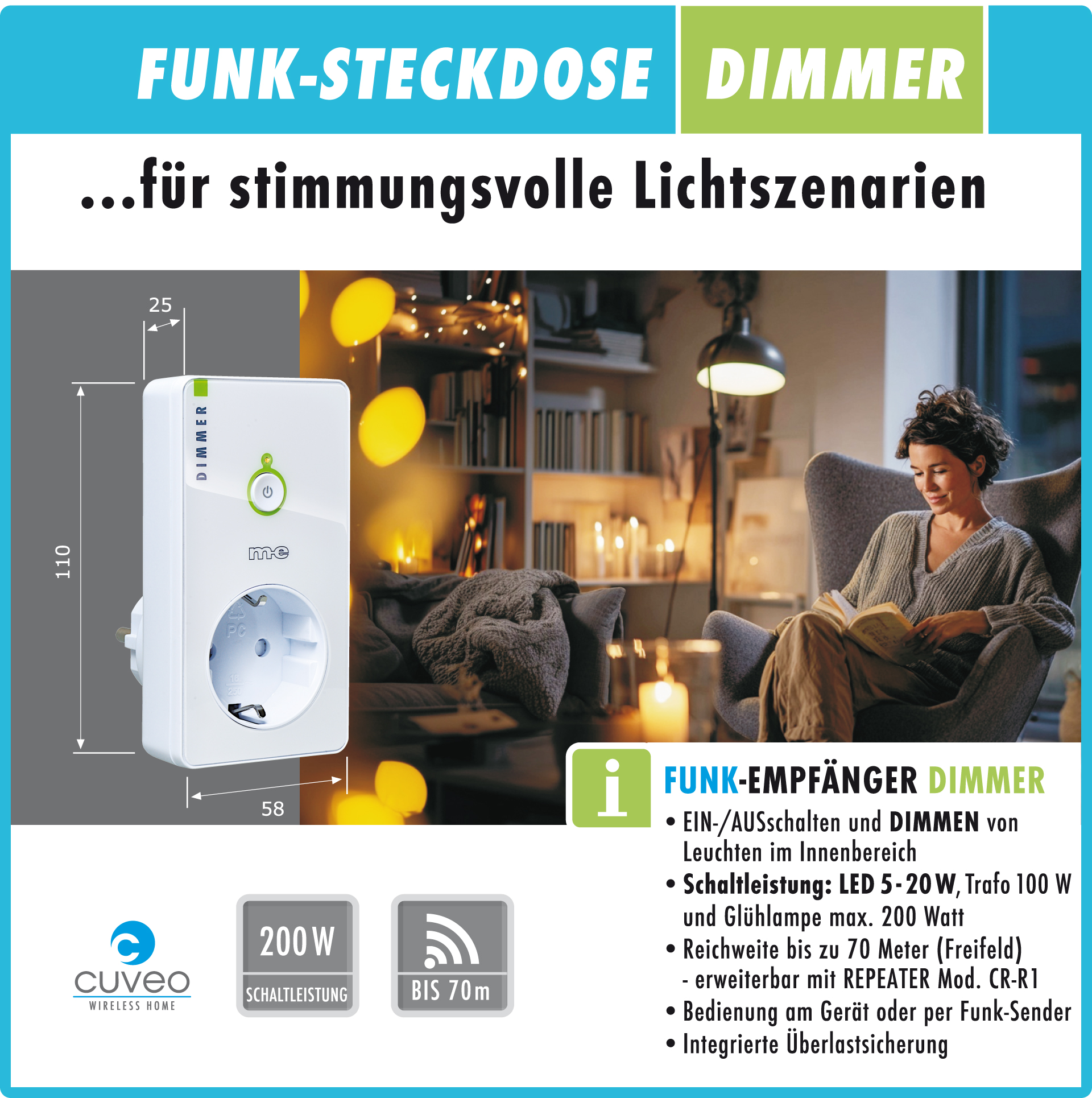 CUVEO Funk-Steckdose Dimmer