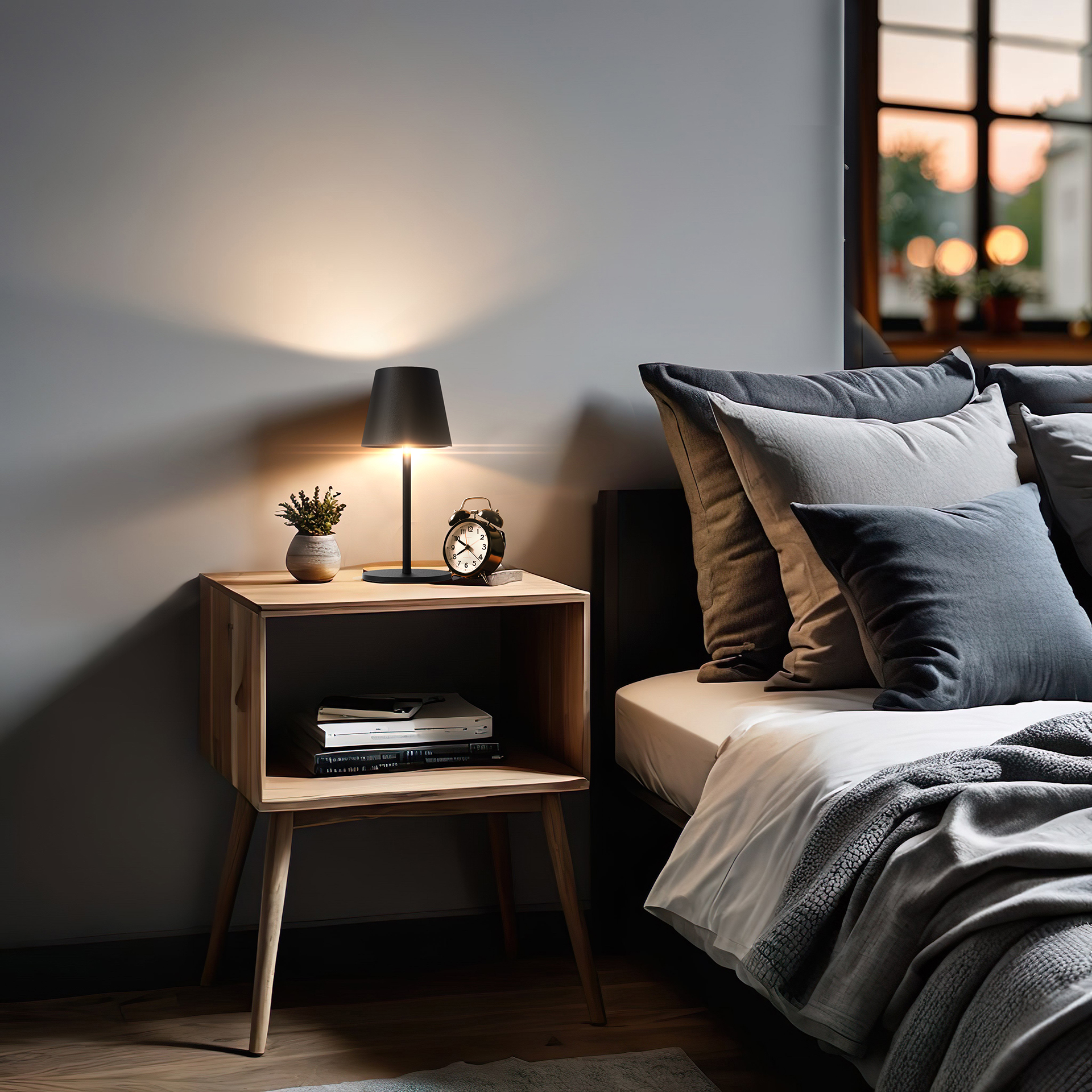 LED-Tischleuchte LUNA-80 S in SCHWARZ, Kabellose Akku-Tischlampe mit Langzeit-Beleuchtung von 8 bis 72 Std durch 5200mAh Akku, inkl. Flaschenadapter