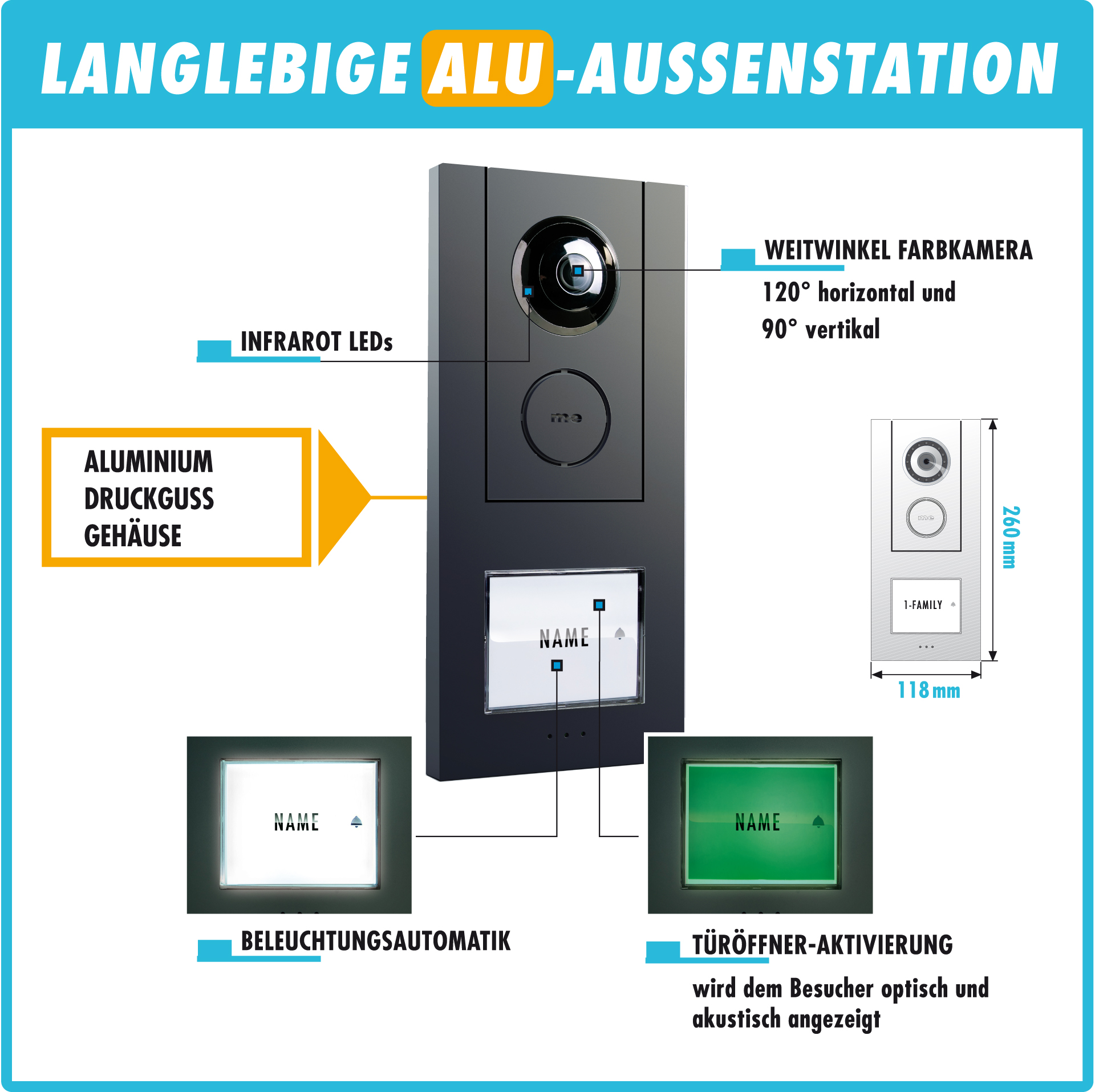 Video Zusatz-Außenstation ALU 1, 2 oder 3-Familienhaus (AP)