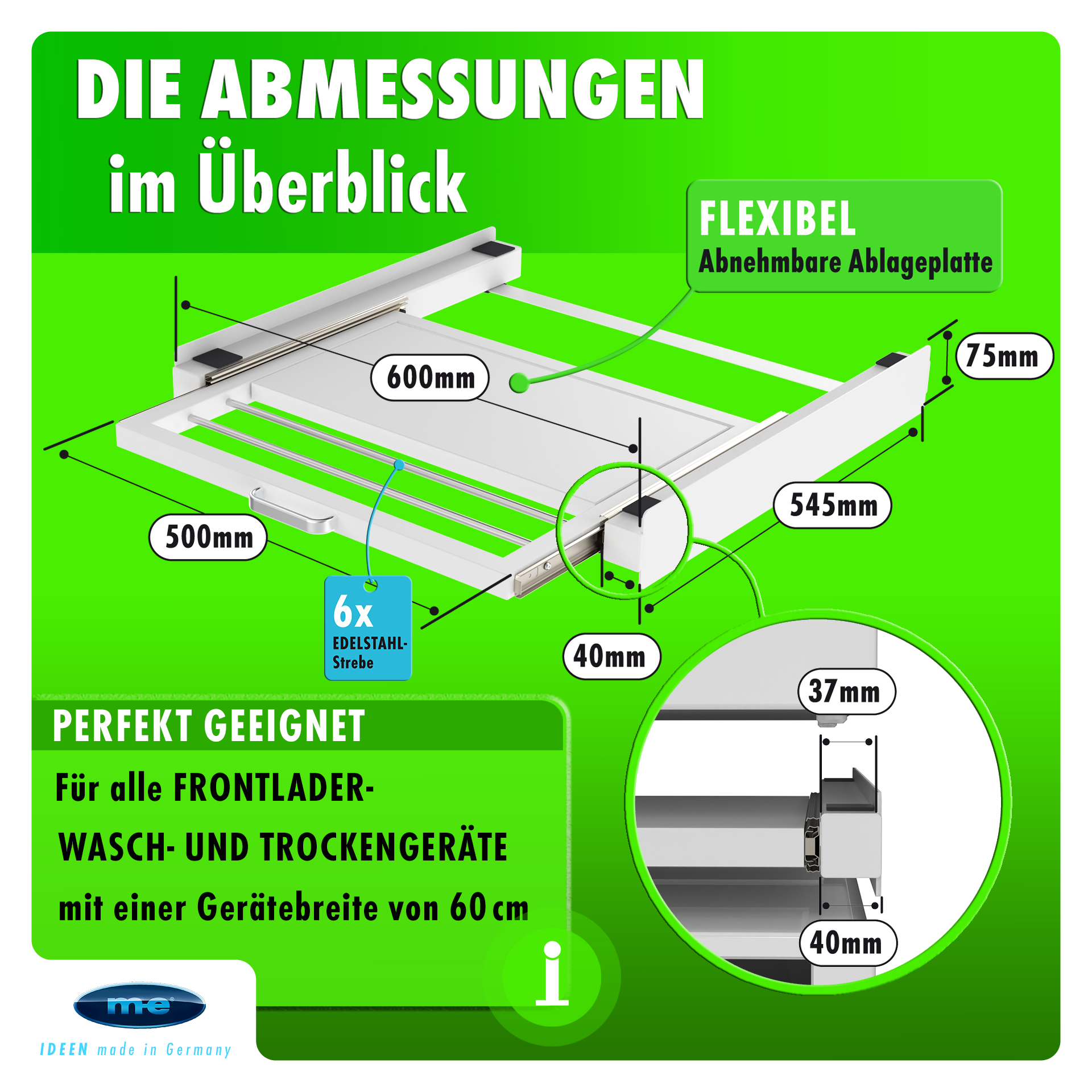 Zwischenbaurahmen/ Waschmaschinenzubehör/ Trocknerzubehör/ Verbindungsrahmen mit Ablage und Wäscheleine / Waschmaschine und Trockner/ Universell