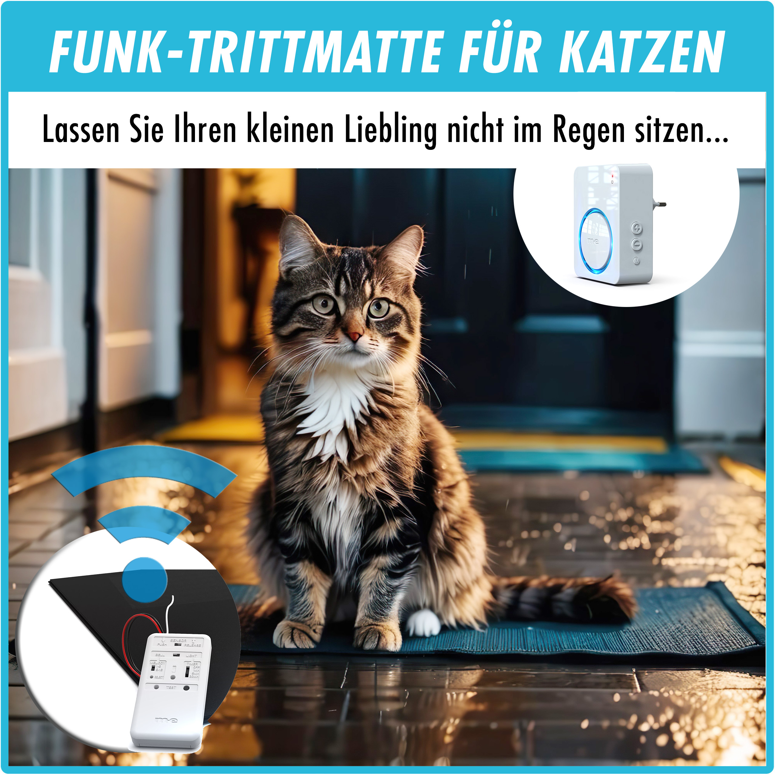 Funk-Signalmatte für Katzen, im SET mit Funkgong-Empfänger, wahlweise mit Netzstecker oder Batterie Funk-Signalmatte für Katzen, im SET mit Funkgong-Empfänger, wahlweise mit Netzstecker oder Batterie