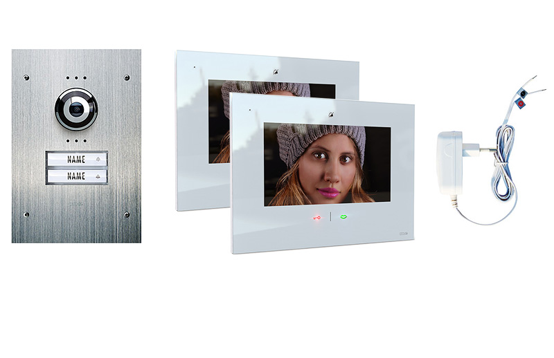 VDV-929-W-Sets-ST-800px-Final4-2021 2-Fam.Haus Set UP mit IP-Innenstation (App) 7 Zoll, Bildspeicher, Touch & mp3