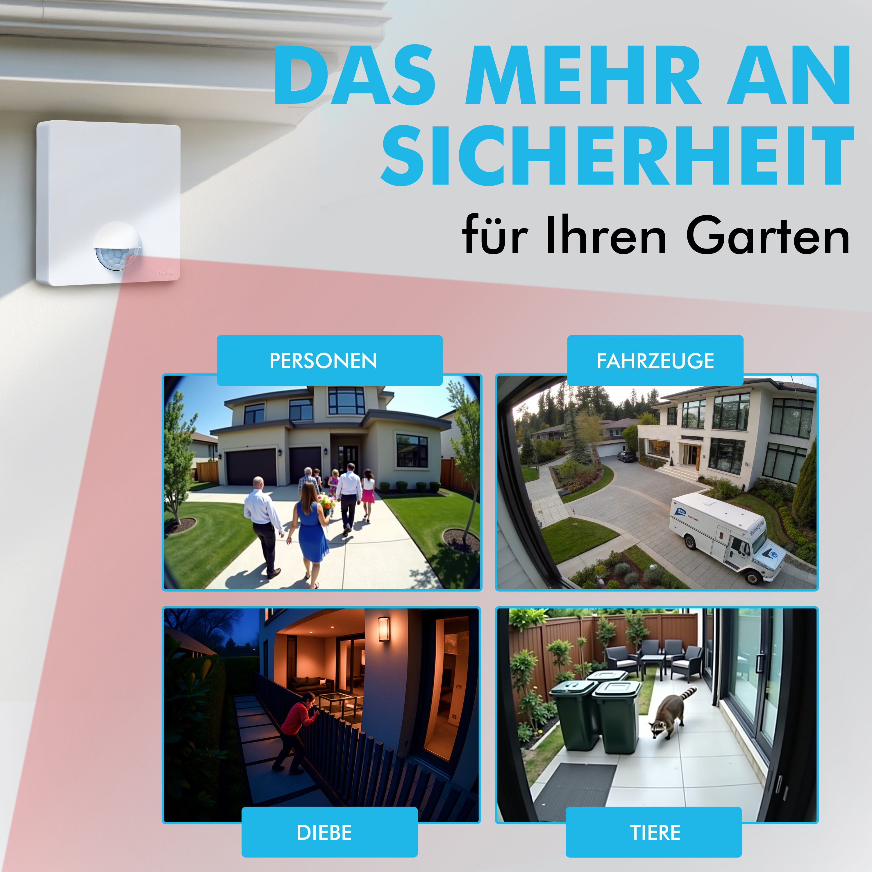 SET: Funk-Bewegungsmelder für den Außenbereich mit kompaktem Funk-Empfänger für die Steckdose