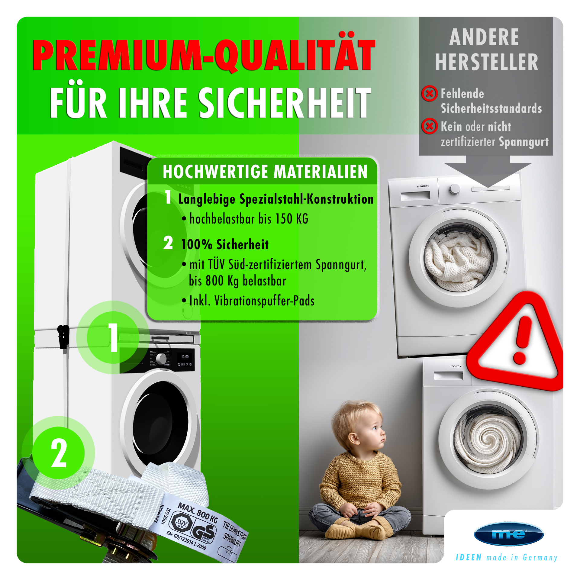 Zwischenbaurahmen/ Waschmaschinenzubehör/ Trocknerzubehör/ Verbindungsrahmen mit Ablage und Wäscheleine / Waschmaschine und Trockner/ Universell