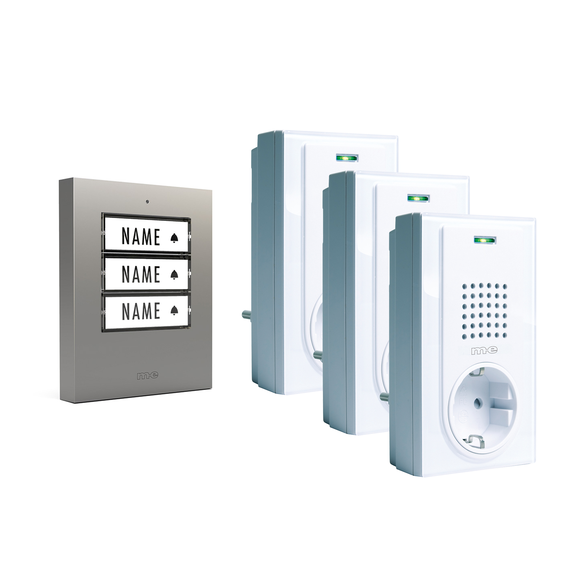 PROMO Funk-Türglocken-Set für 1, 2 oder 3-Fam.-Haus, Sender in silber, anthrazit oder weiß u. Empfänger mit Durchstecker/Steckdose