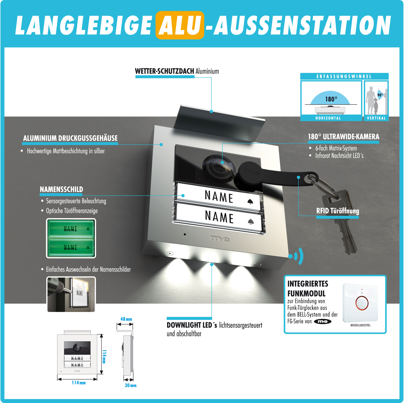 Video Außenstation RFID ALU 1, 2-Familienhaus (AP) Farbe silber, anthrazit oder weiß Video Außenstation RFID ALU 1, 2-Familienhaus (AP) Farbe silber, anthrazit oder weiß