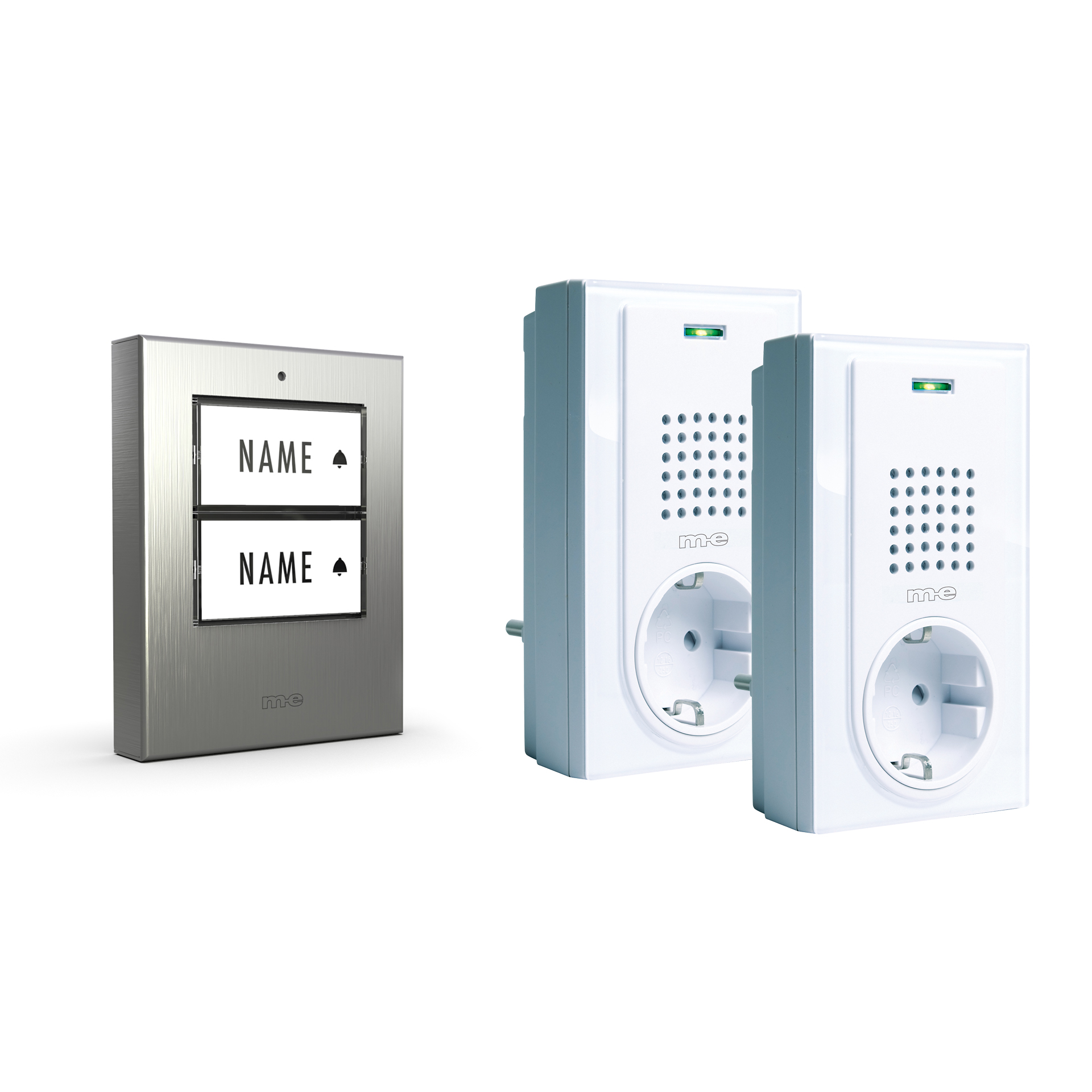 PROMO Funk-Türglocken-Set für 1, 2 oder 3-Fam.-Haus, Sender in silber, anthrazit oder weiß u. Empfänger mit Durchstecker/Steckdose