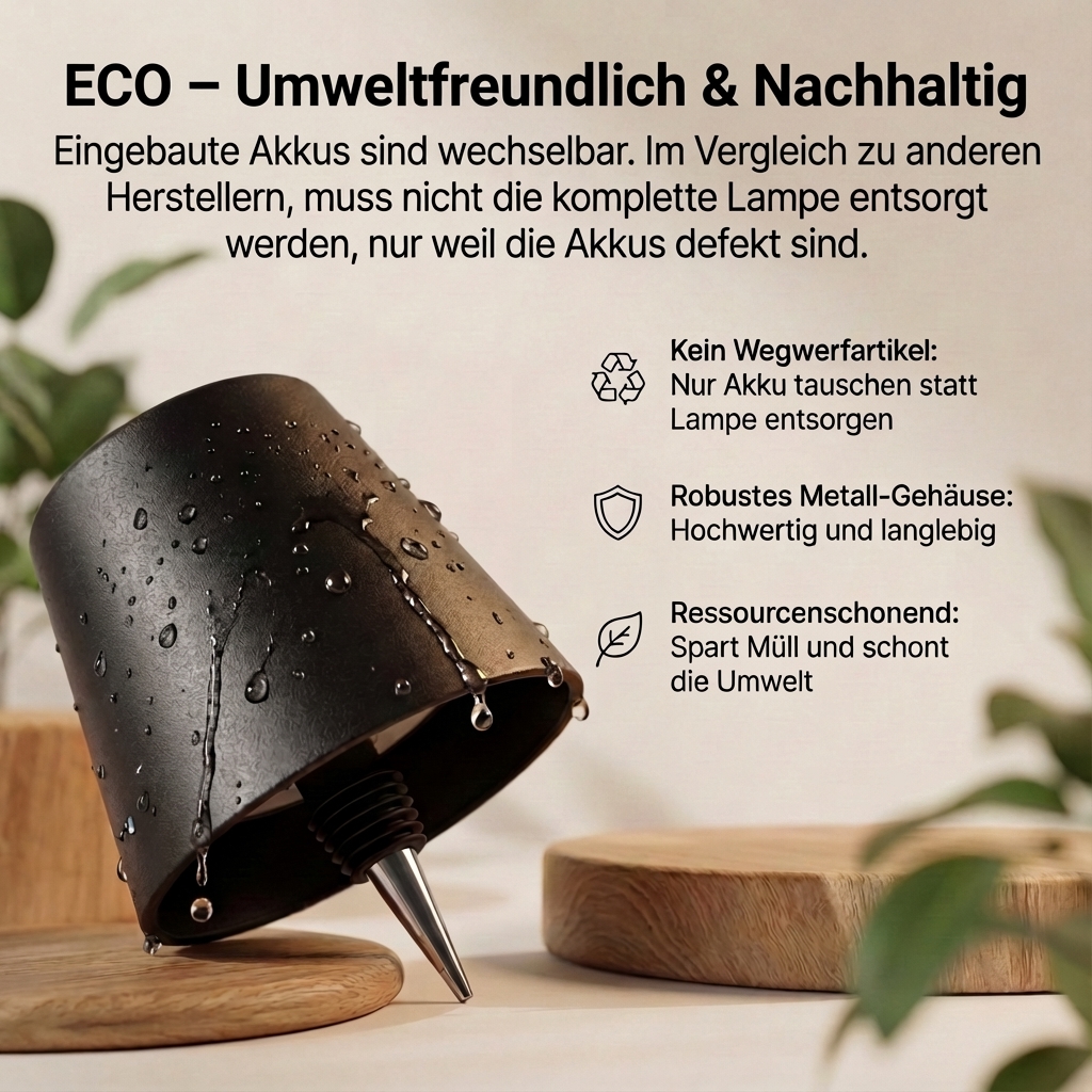 LED Flaschenleuchte mit Lithium-Akku, wahlweise in Farbe schwarz, grau oder weiß