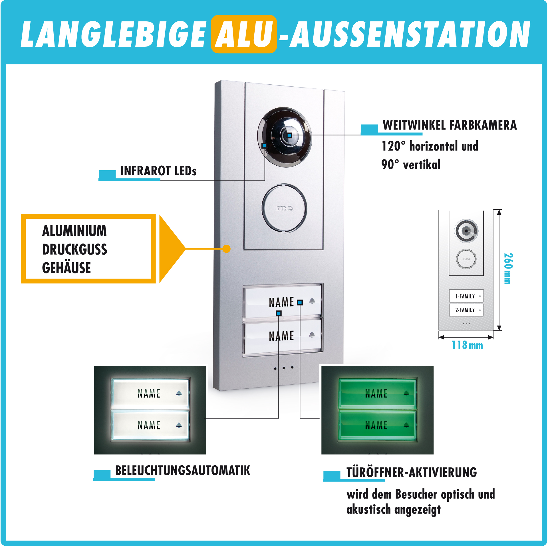 Video-Türsprechanlage Set ALU 7" für 2-Familienhaus