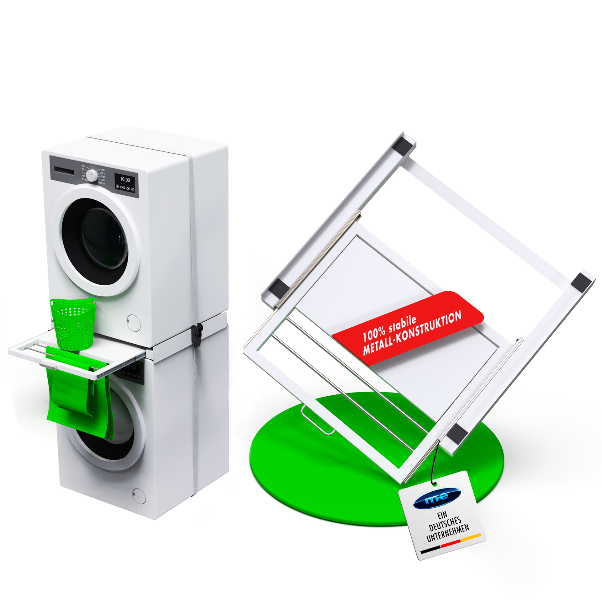 Zwischenbaurahmen/ Waschmaschinenzubehör/ Trocknerzubehör/ Verbindungsrahmen mit Ablage und Wäscheleine / Waschmaschine und Trockner/ Universell