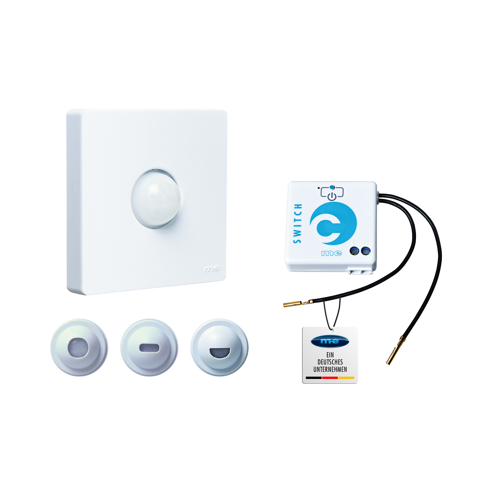 Starterset 31, Funk-Bewegungsmelder Innen in Farbe weiß oder schwarz + Einbauschalter Mini 300 W
