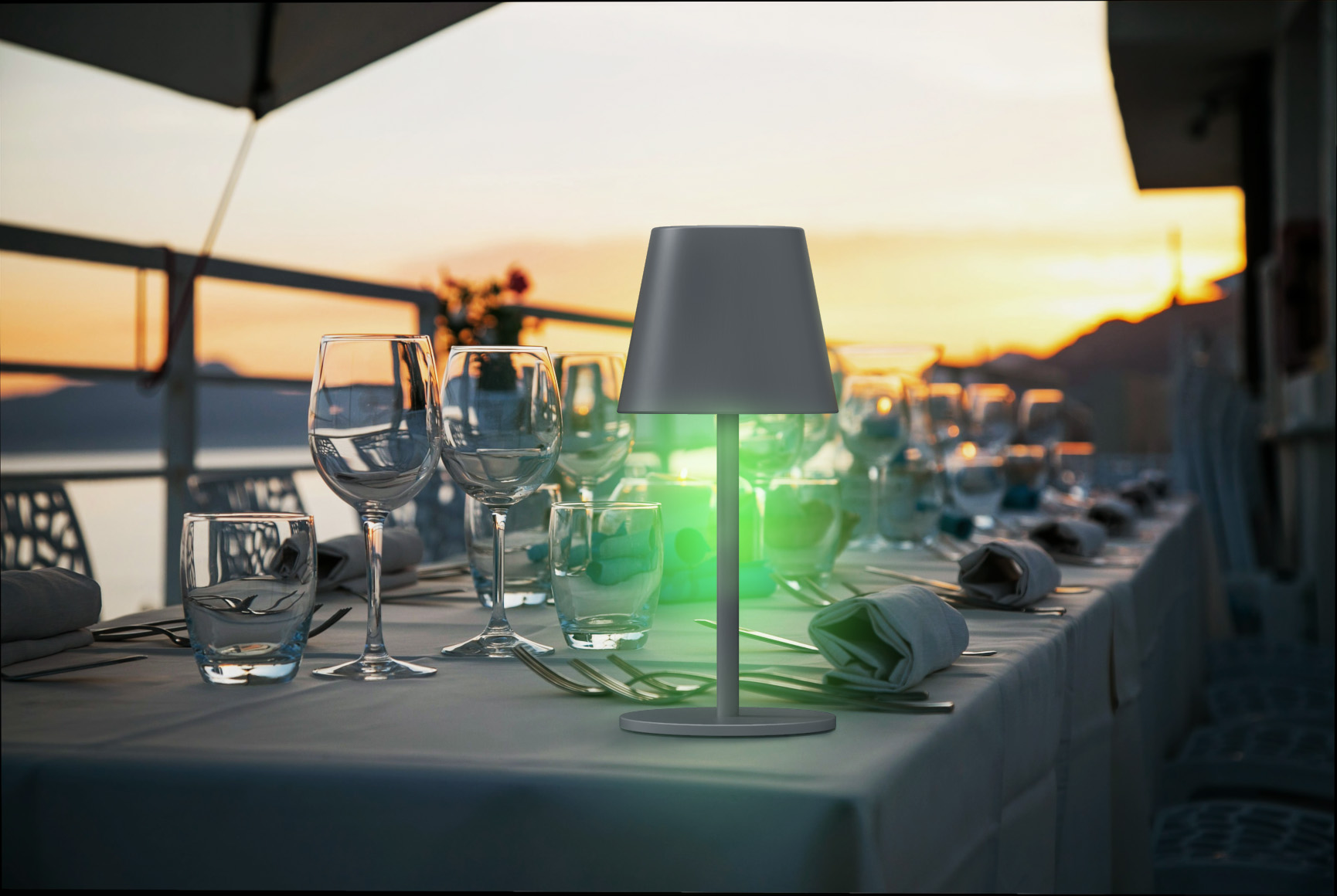 LED-Tischleuchte LUNA-80 G in GRAU, Kabellose Akku-Tischlampe mit Langzeit-Beleuchtung von 8 bis 72 Std durch 5200mAh Akku, inkl. Flaschenadapter