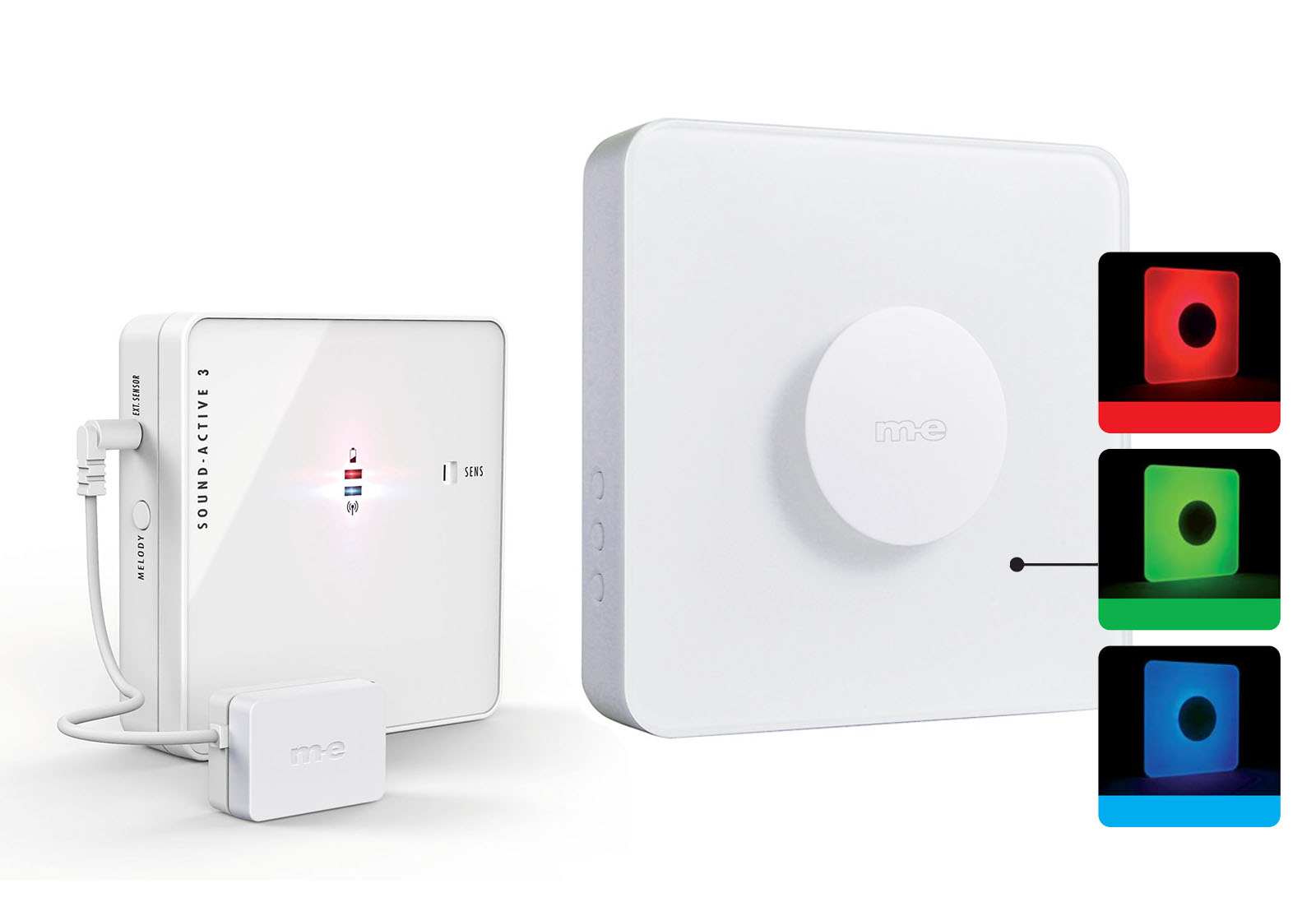 SET: Geräusch-aktiver Funk-Sender mit externem Mikrofon & Funk-Empfänger mit vollflächiger Klingelanzeige