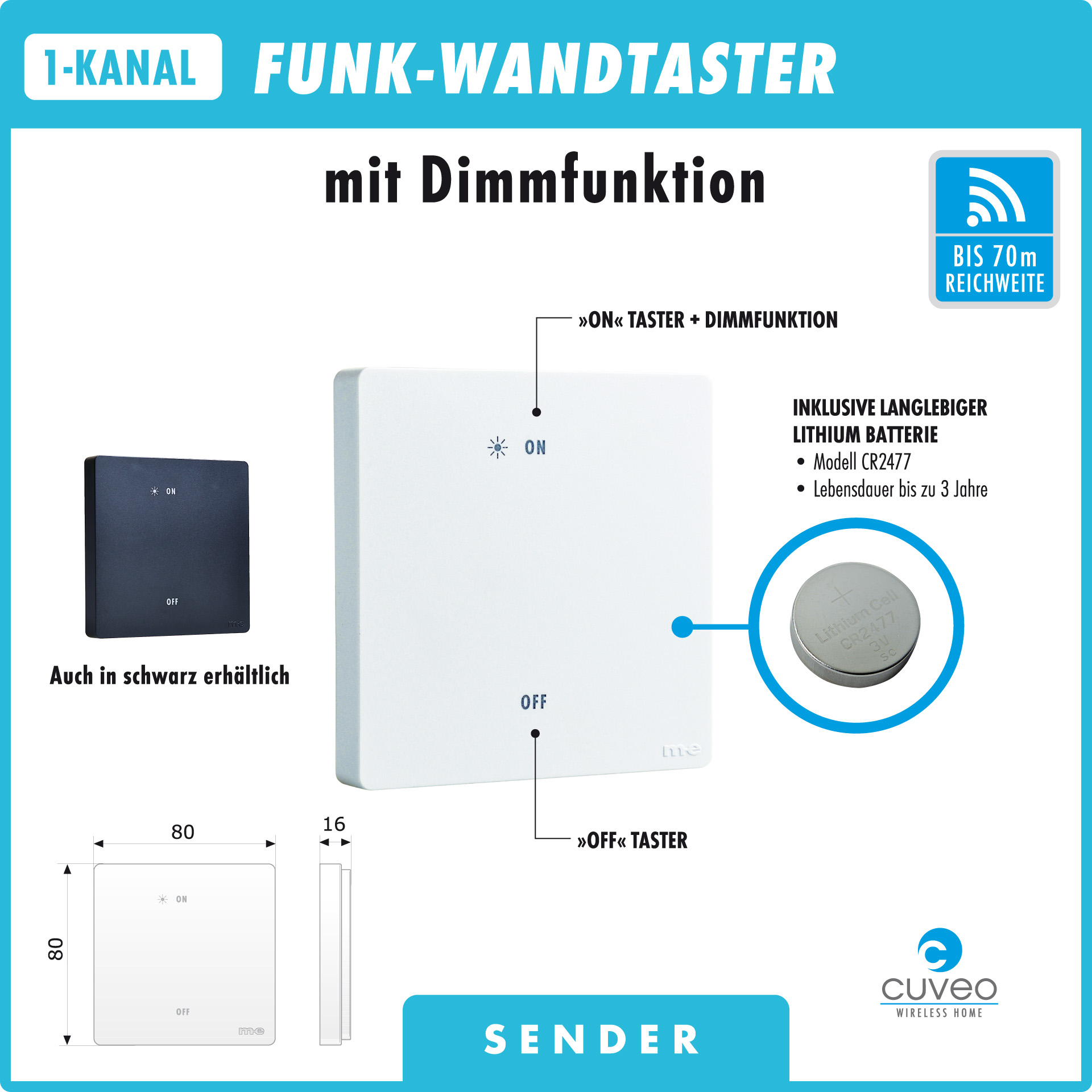 CUVEO Funk-Wandtaster 1-Kanal
