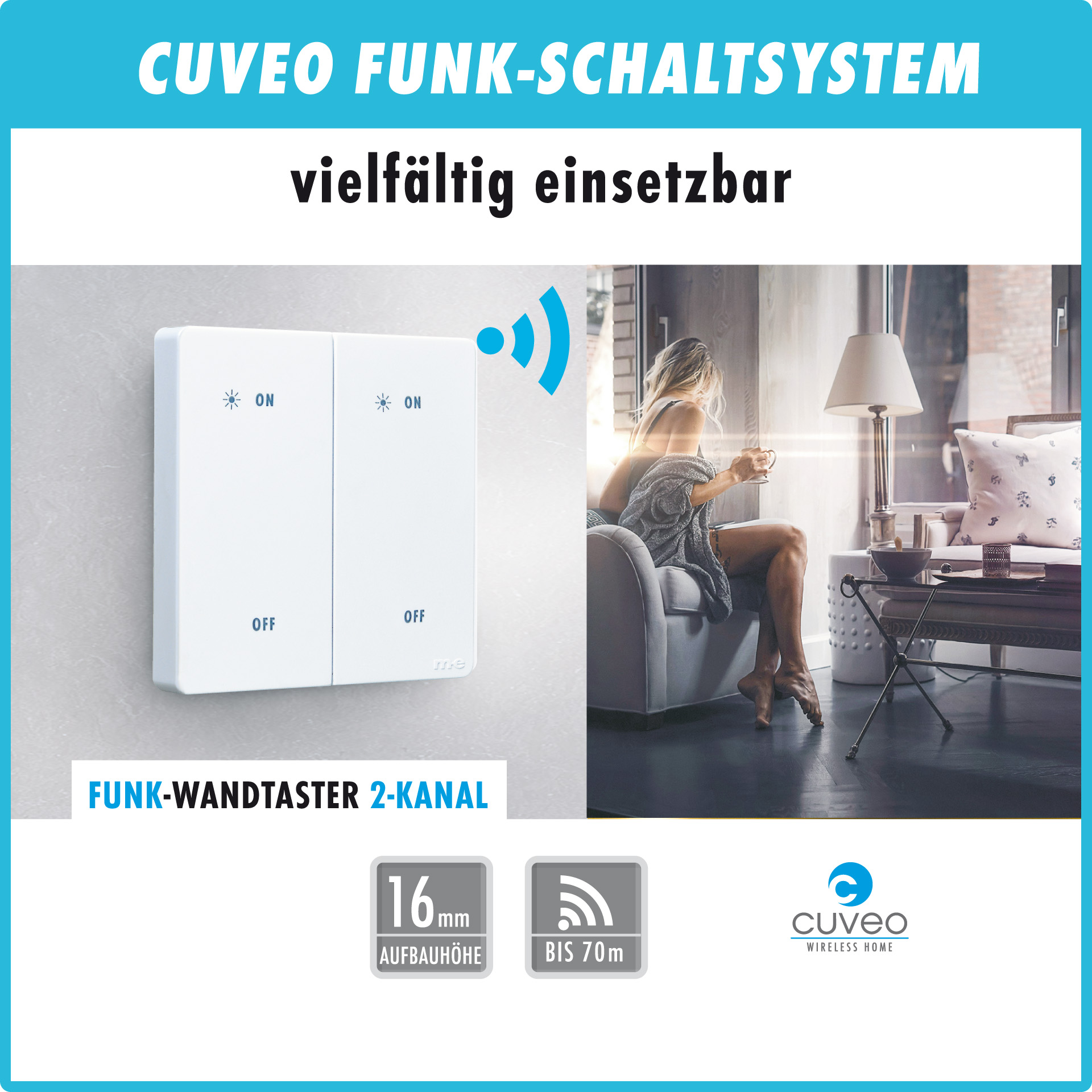 CUVEO Funk-Wandtaster 2-Kanal