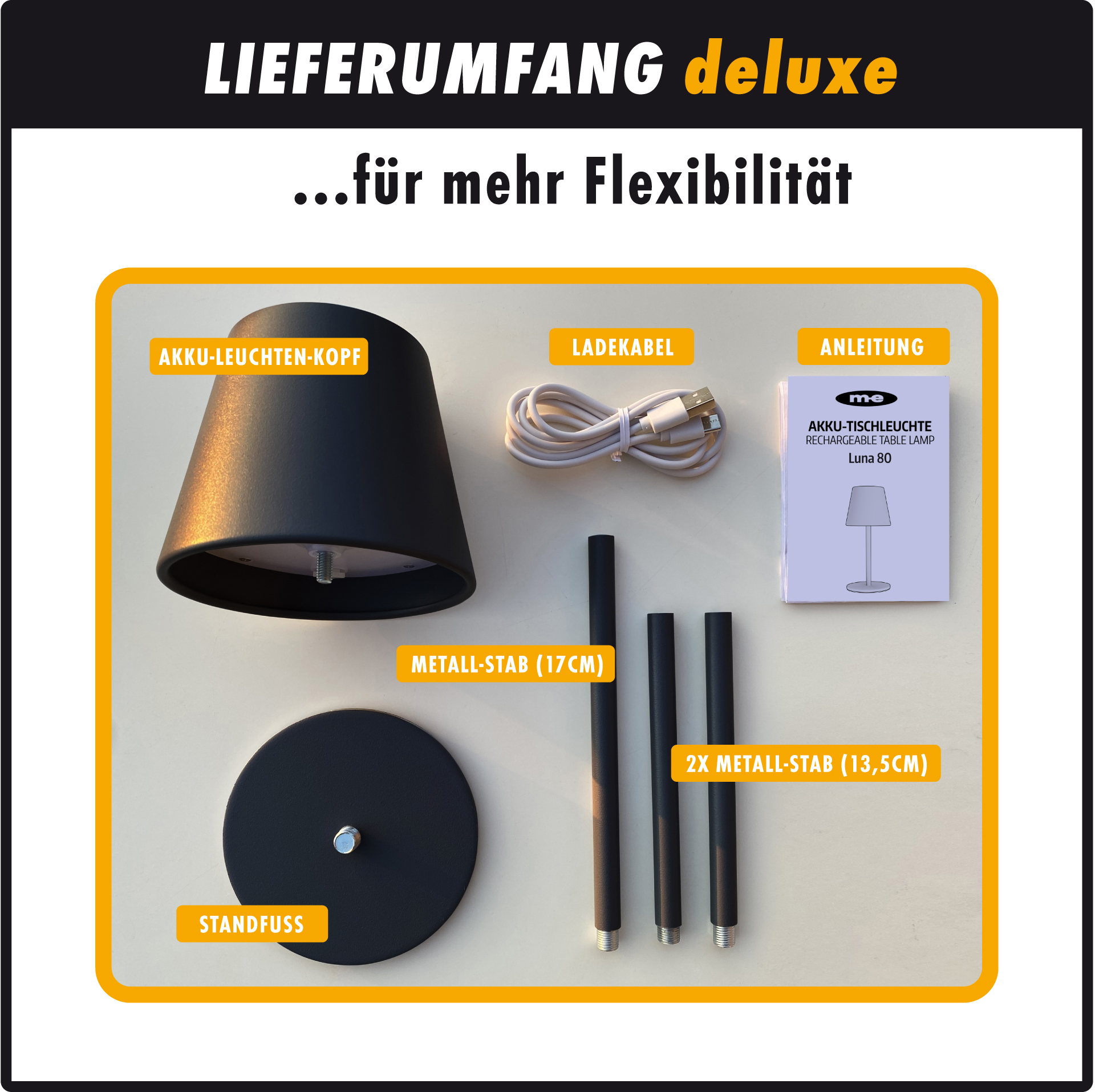 2er SET LED Tischleuchte mit Lithium-Akku inkl. Flaschenadapter, wahlweise in Farbe schwarz, grau oder weiß
