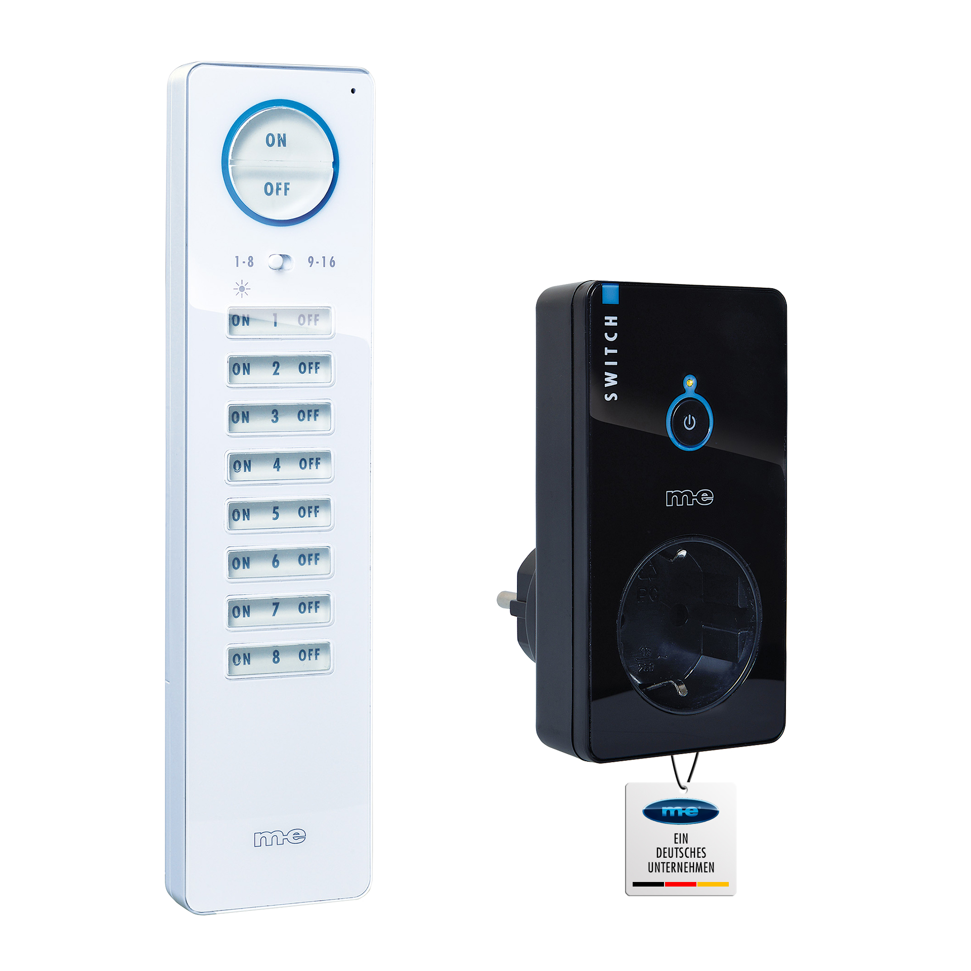 Starterset 10, Funk-Fernbedienung + 1x Schalter Steckdose, wahlweise in Farbe weiß oder schwarz