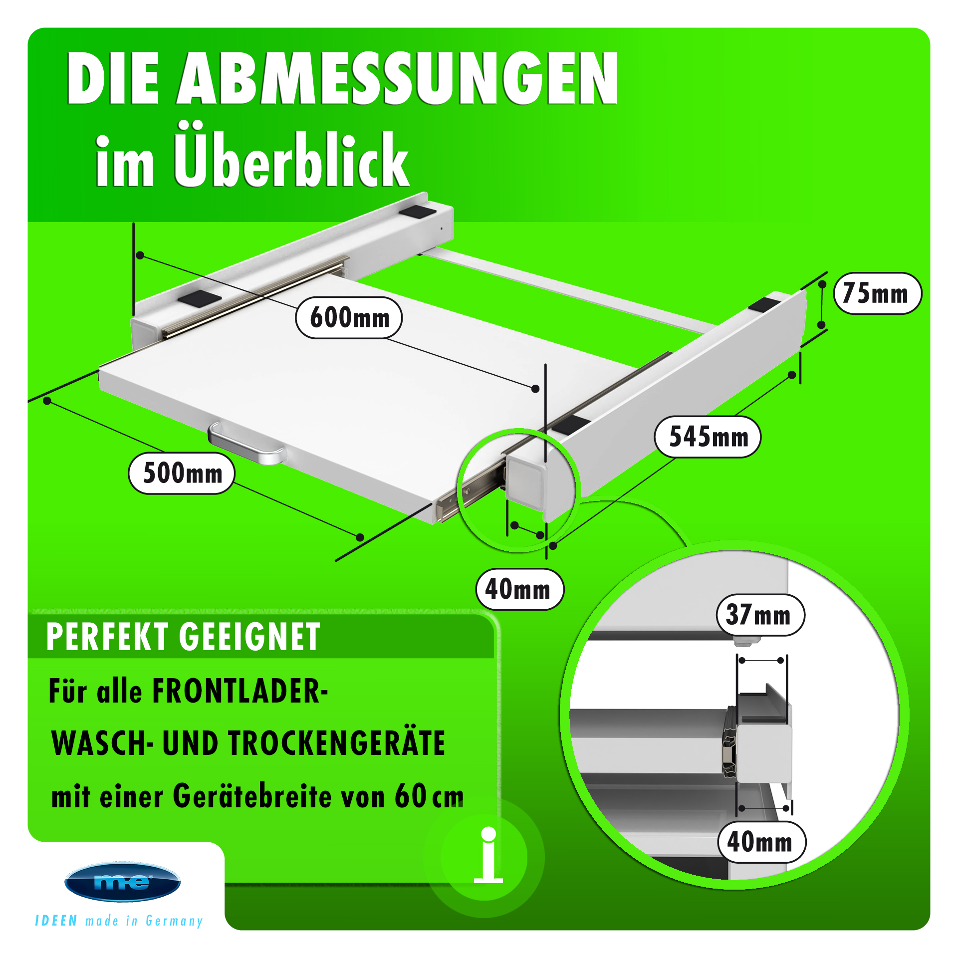 Zwischenbaurahmen/ Waschmaschinenzubehör/ Verbindungsrahmen mit Ablage/ Waschmaschine und Trockner/ Universell