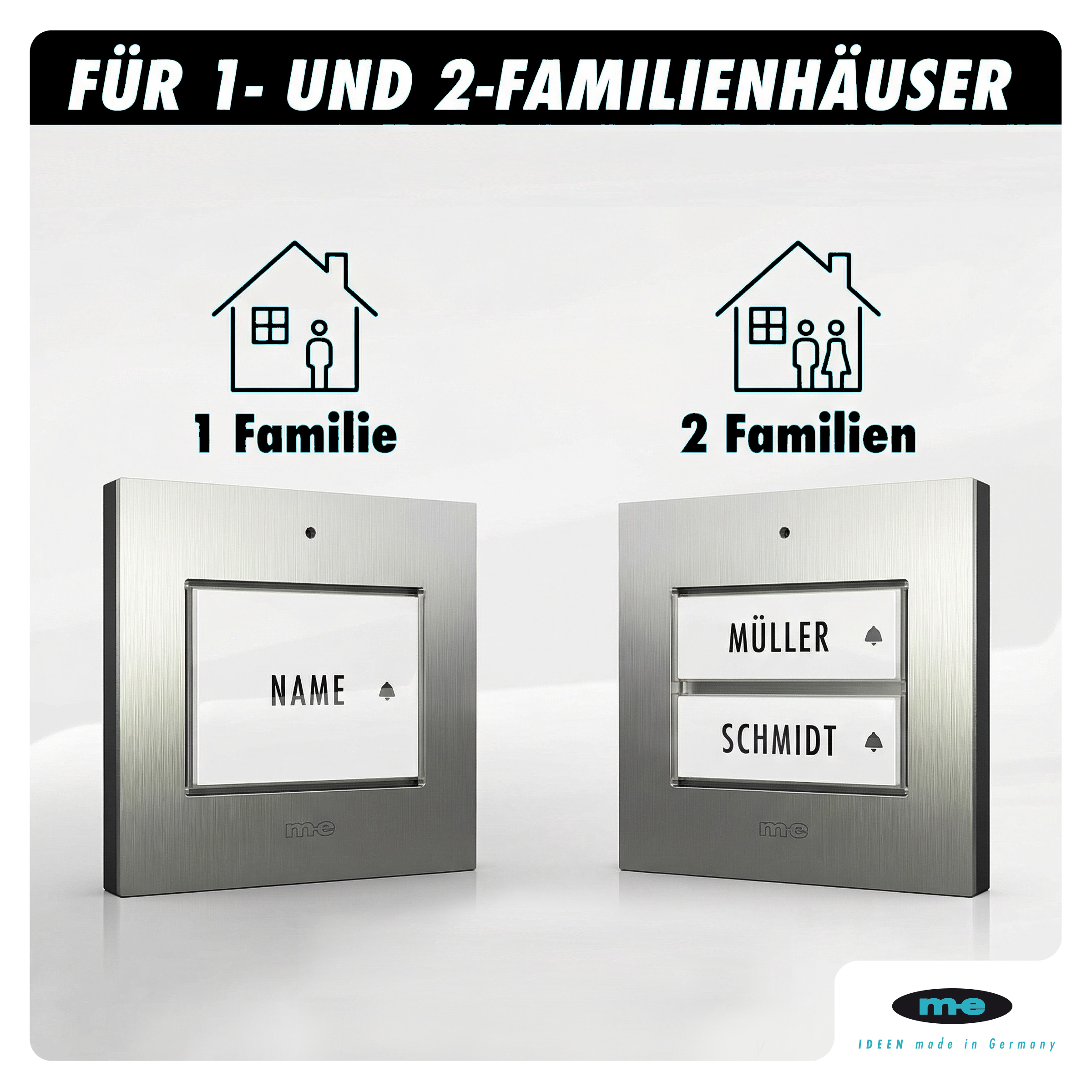 Klingeltaster, beleuchtet 1, 2-Familienh. Edelstahl (AP)