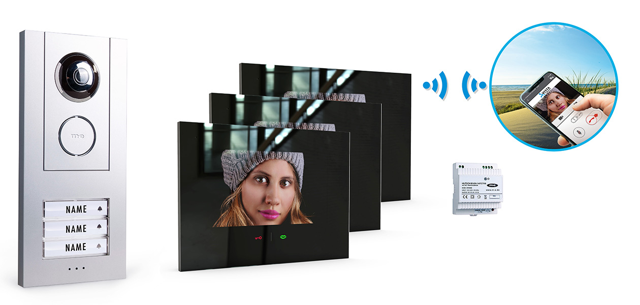3-Fam.-Haus Set, ALU-Außenstation und IP-Innenstation (APP) 7", Sensortouch &mp3