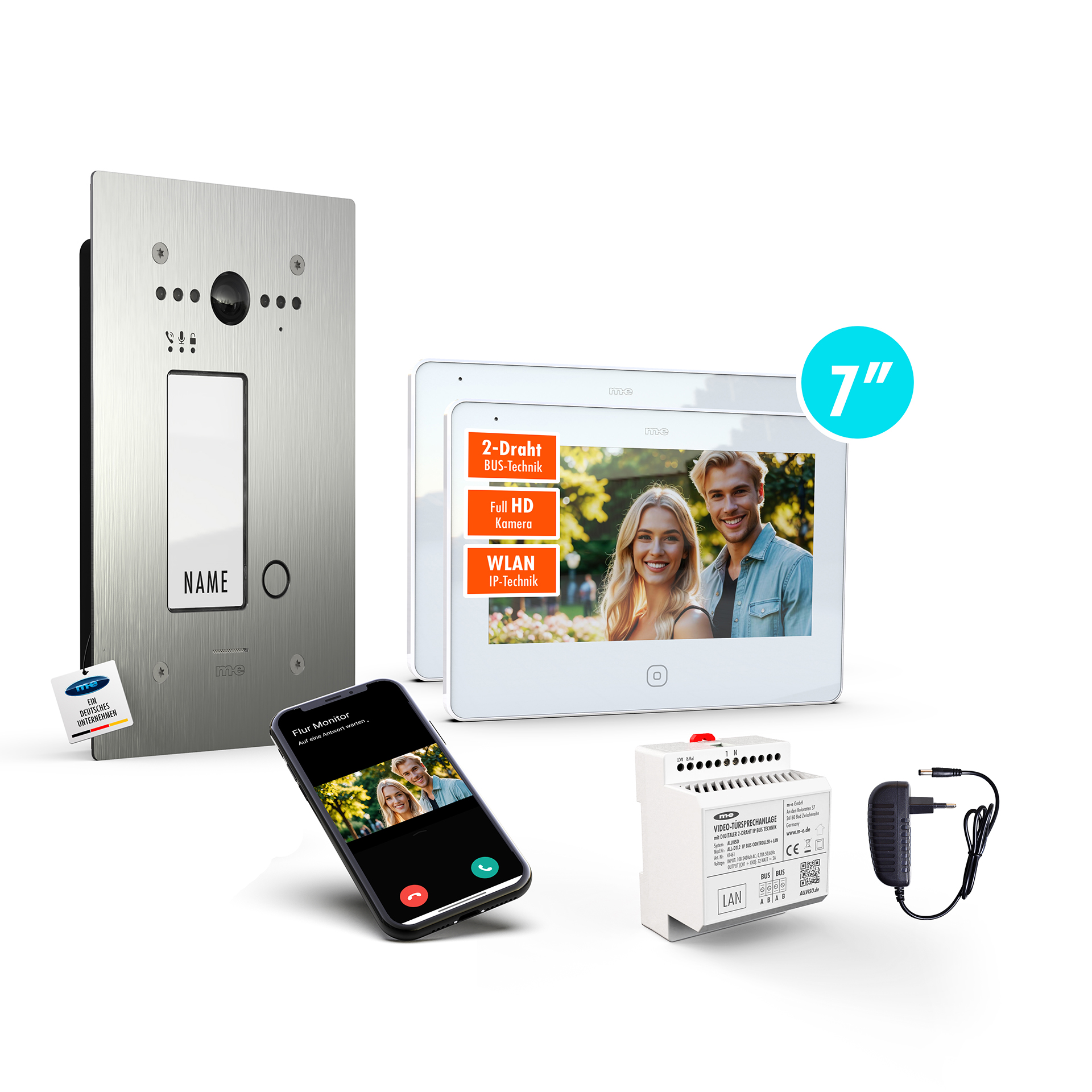 ALLVISO SET UP Video-Türsprechanlage 1+1 LAN, 1-Fam.-Haus mit zwei Innenstationen, Aufputz-Außenstation  & 2x 7" oder 10" Innenstationen