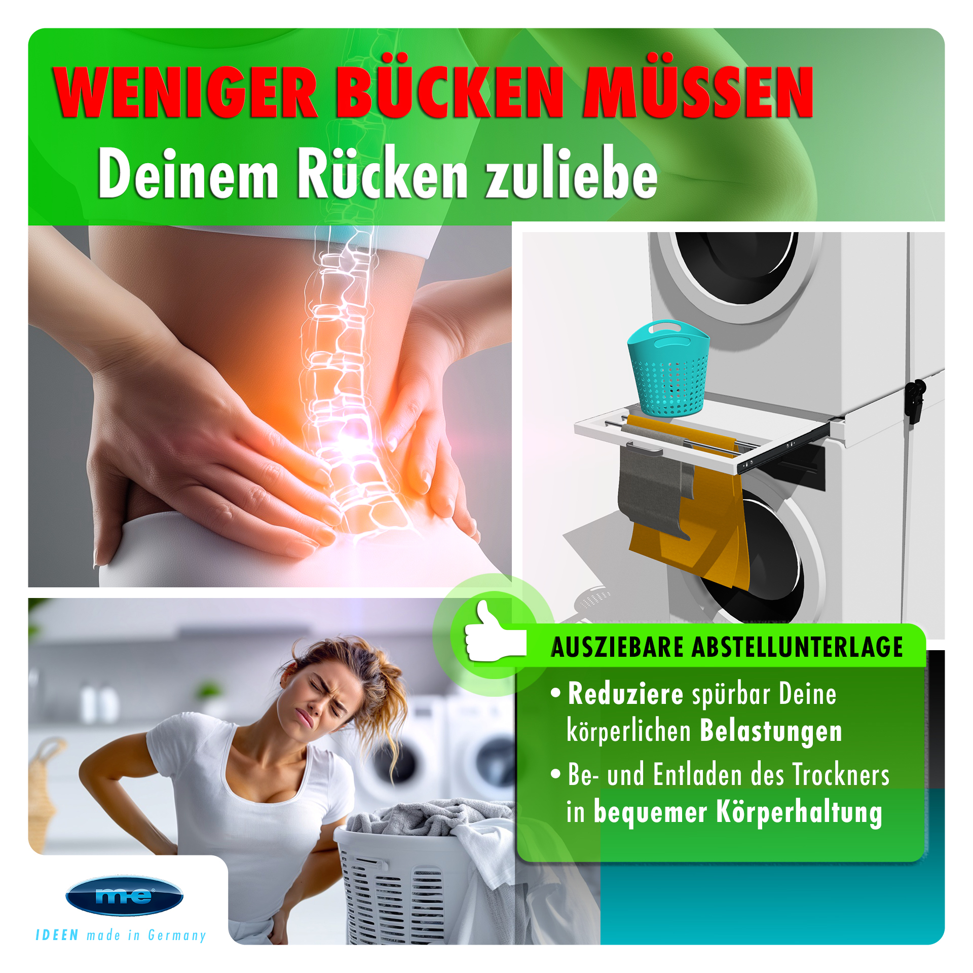 Zwischenbaurahmen/ Waschmaschinenzubehör/ Trocknerzubehör/ Verbindungsrahmen mit Ablage und Wäscheleine / Waschmaschine und Trockner/ Universell