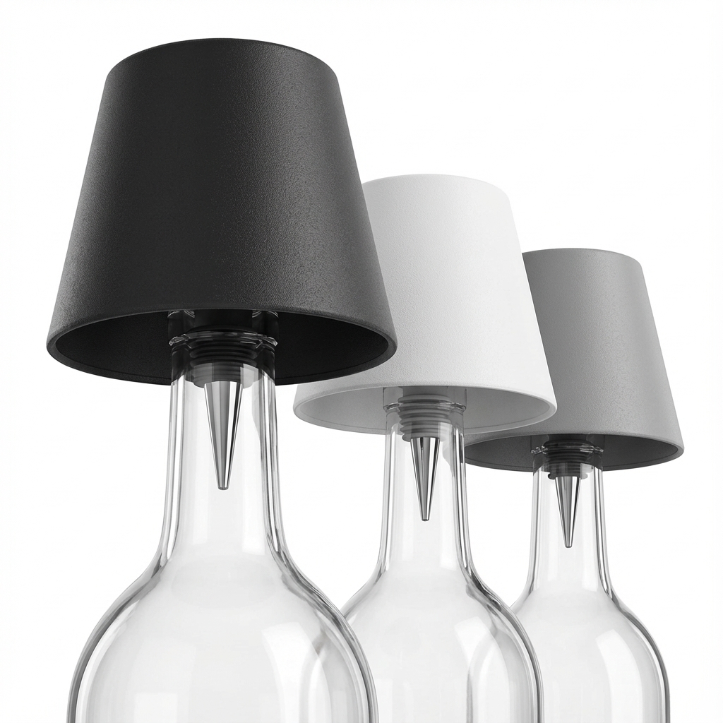 LED Flaschenleuchte mit Lithium-Akku, wahlweise in Farbe schwarz, grau oder weiß