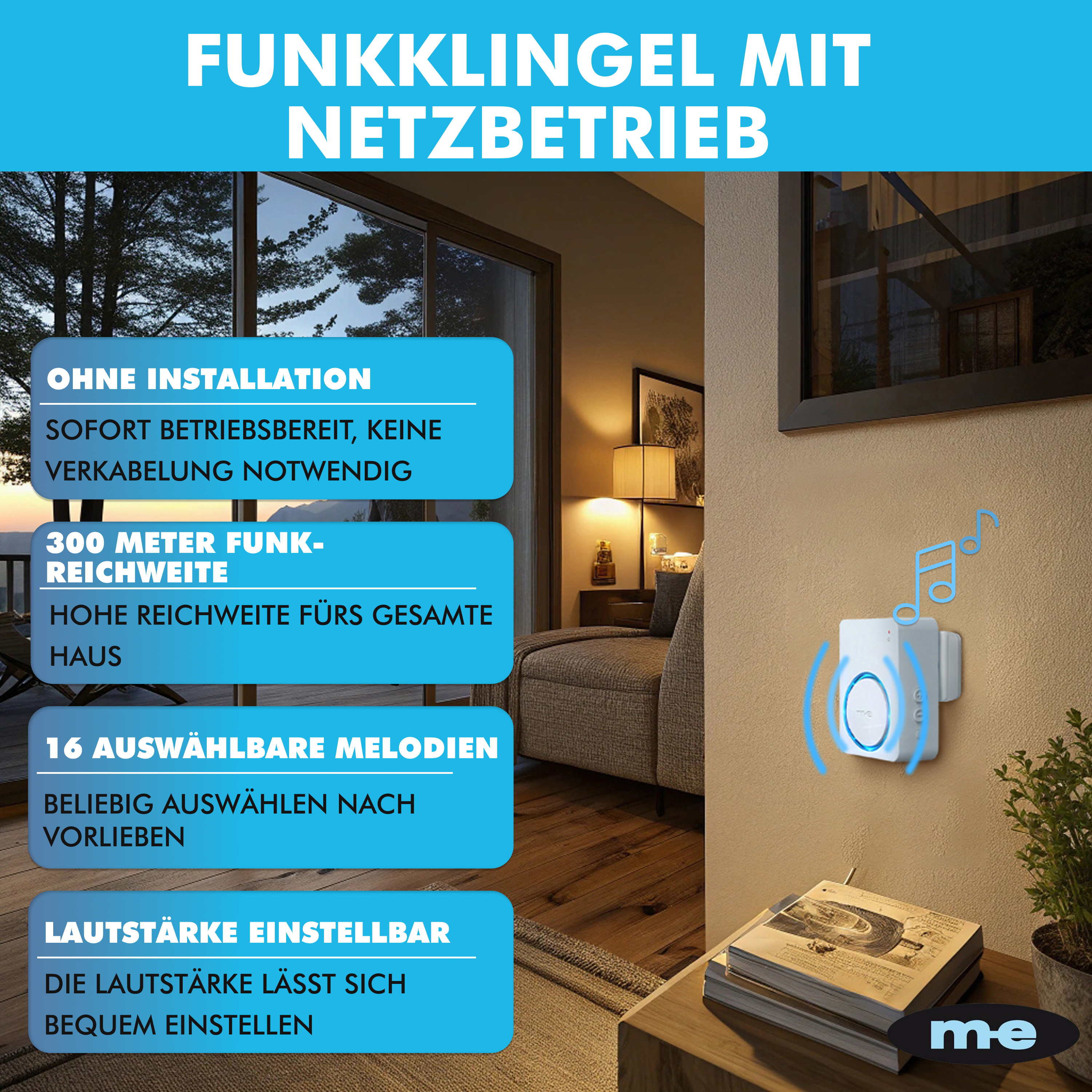 PROMO Funk-Bewegungsmelder SET für den Außenbereich mit Funk-Empfänger, wahlweise für die Steckdose oder mit Batterie
