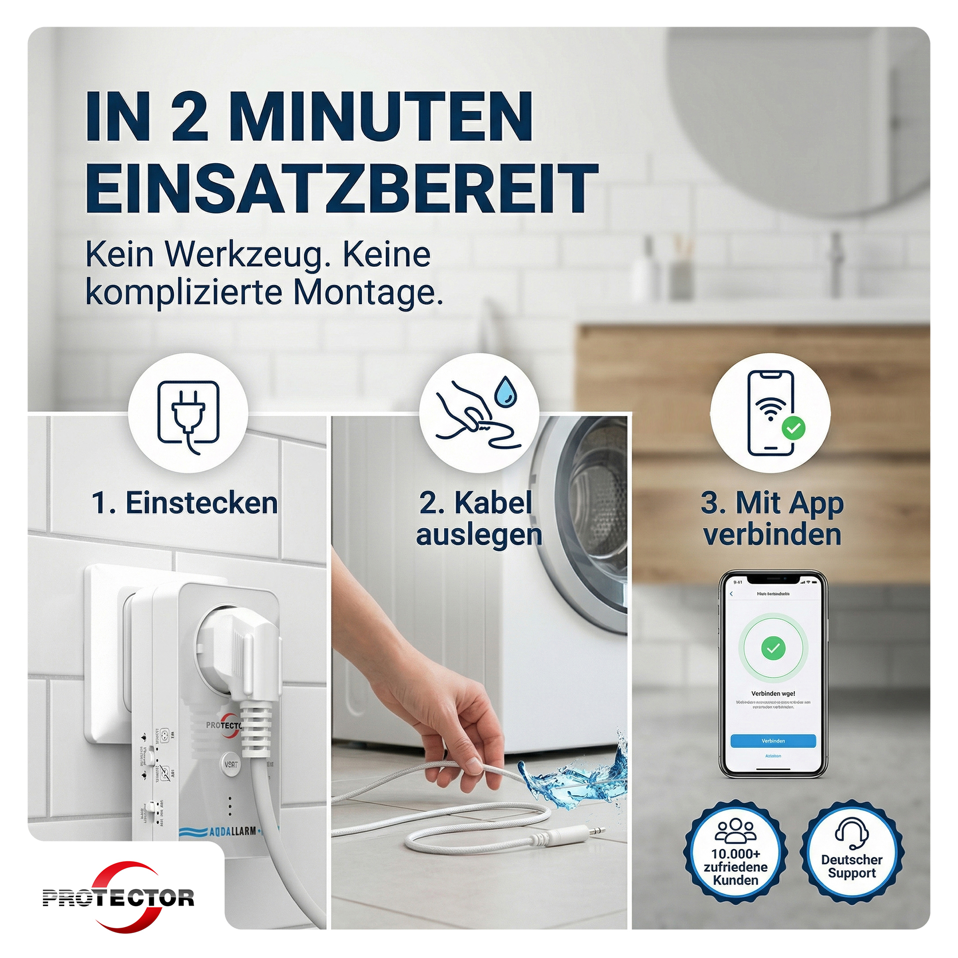 NEU WLAN WASSERALRM, mit full-sensitiven Detektorkabel, 3-fache Sicherheit