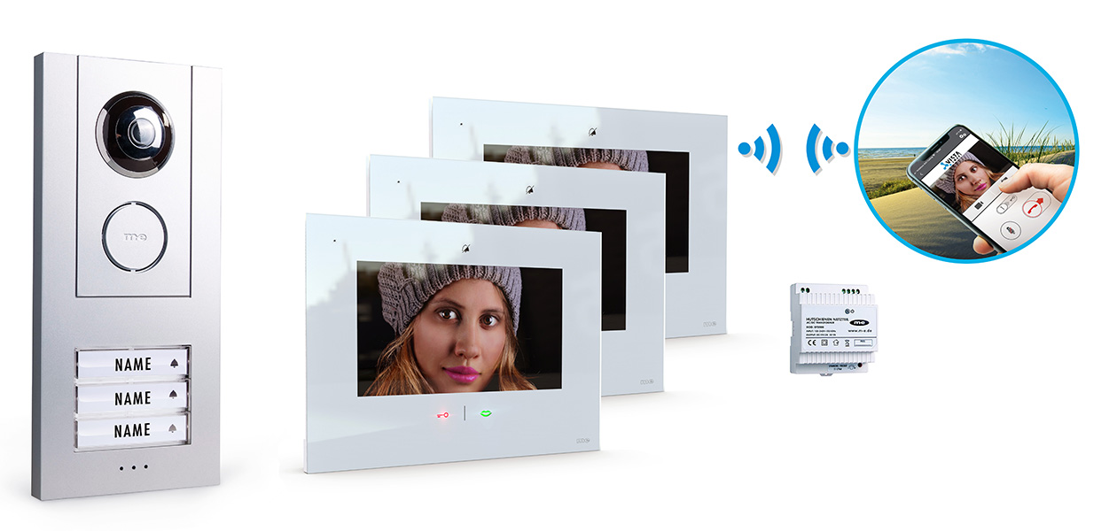 VD-630-S-907-W-PRO-SETS-Handy-600px 3-Fam.-Haus Set, ALU-Außenstation und IP-Innenstation (APP) 7", Sensortouch &mp3