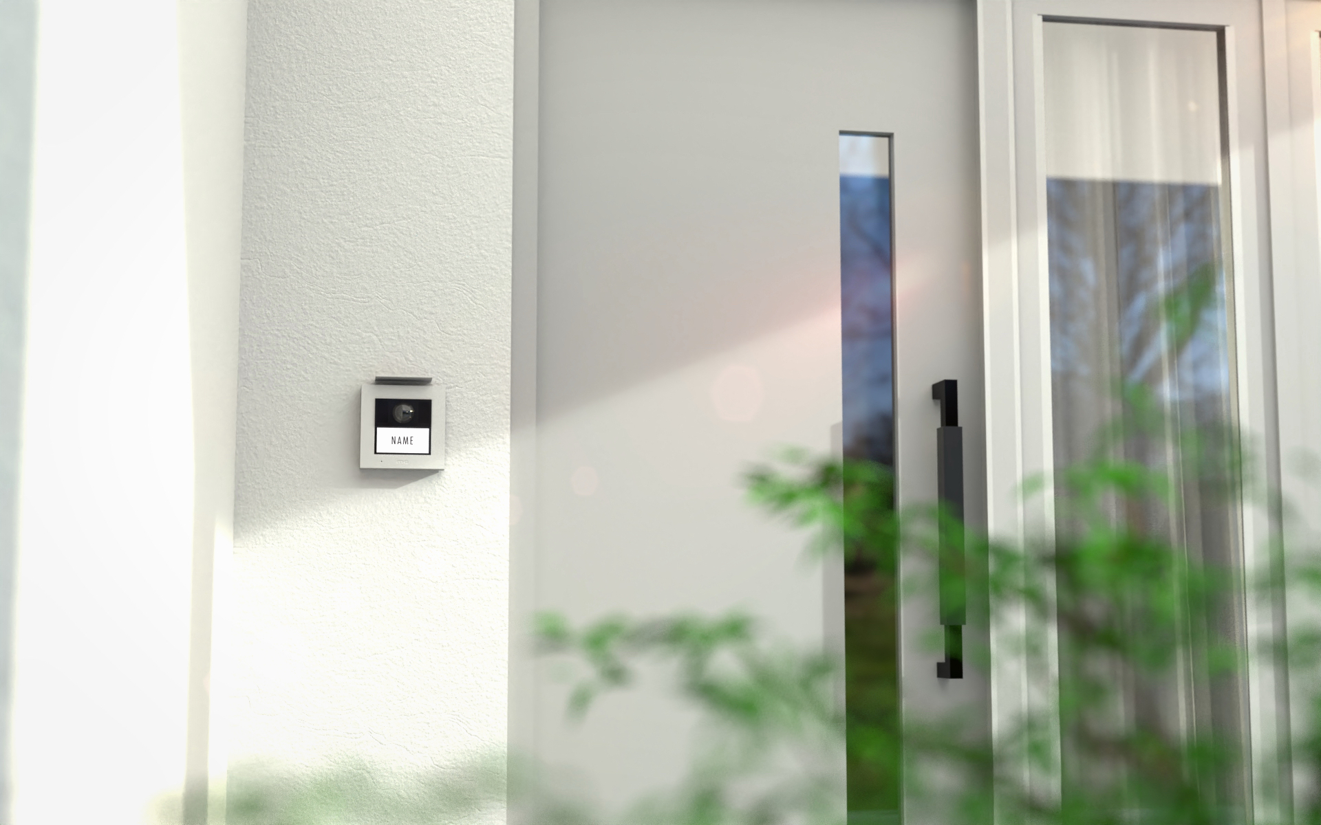 VS-21-W-Villa-mit-Ahorn-1-Frontseite-Weiss-Tur-Fin1-Kor3 Video Außenstation RFID ALU 1, 2-Familienhaus (AP) Farbe silber, anthrazit oder weiß