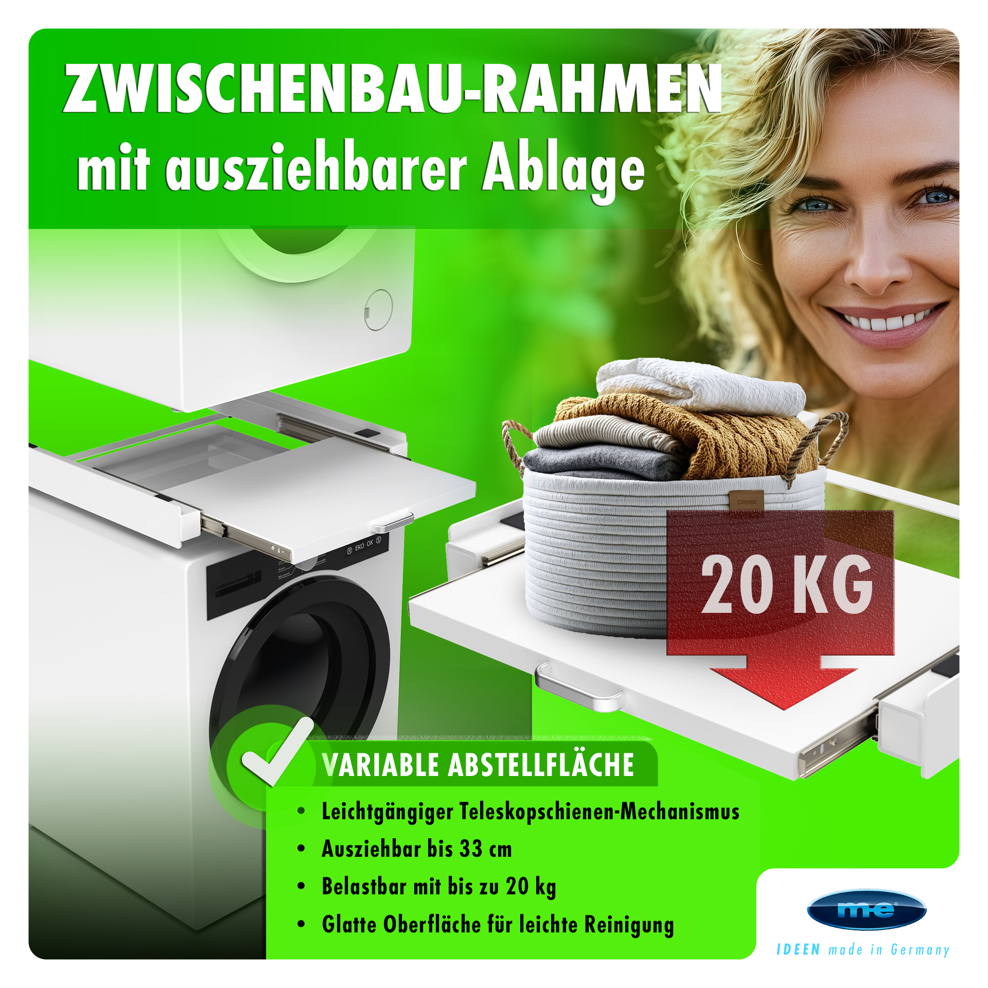 Zwischenbaurahmen/ Waschmaschinenzubehör/ Verbindungsrahmen mit Ablage/ Waschmaschine und Trockner/ Universell