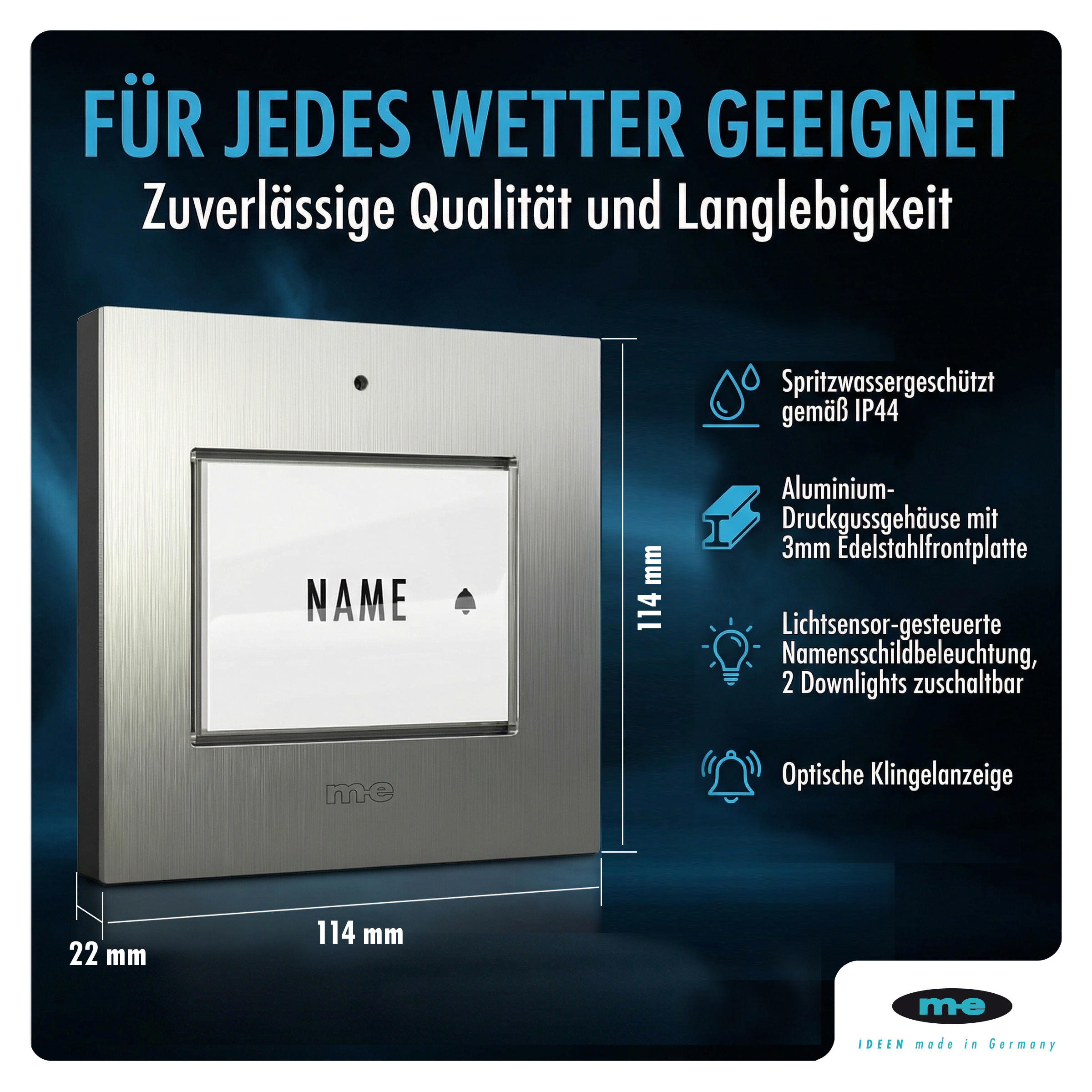 Klingeltaster, beleuchtet 1, 2-Familienh. Edelstahl (AP)