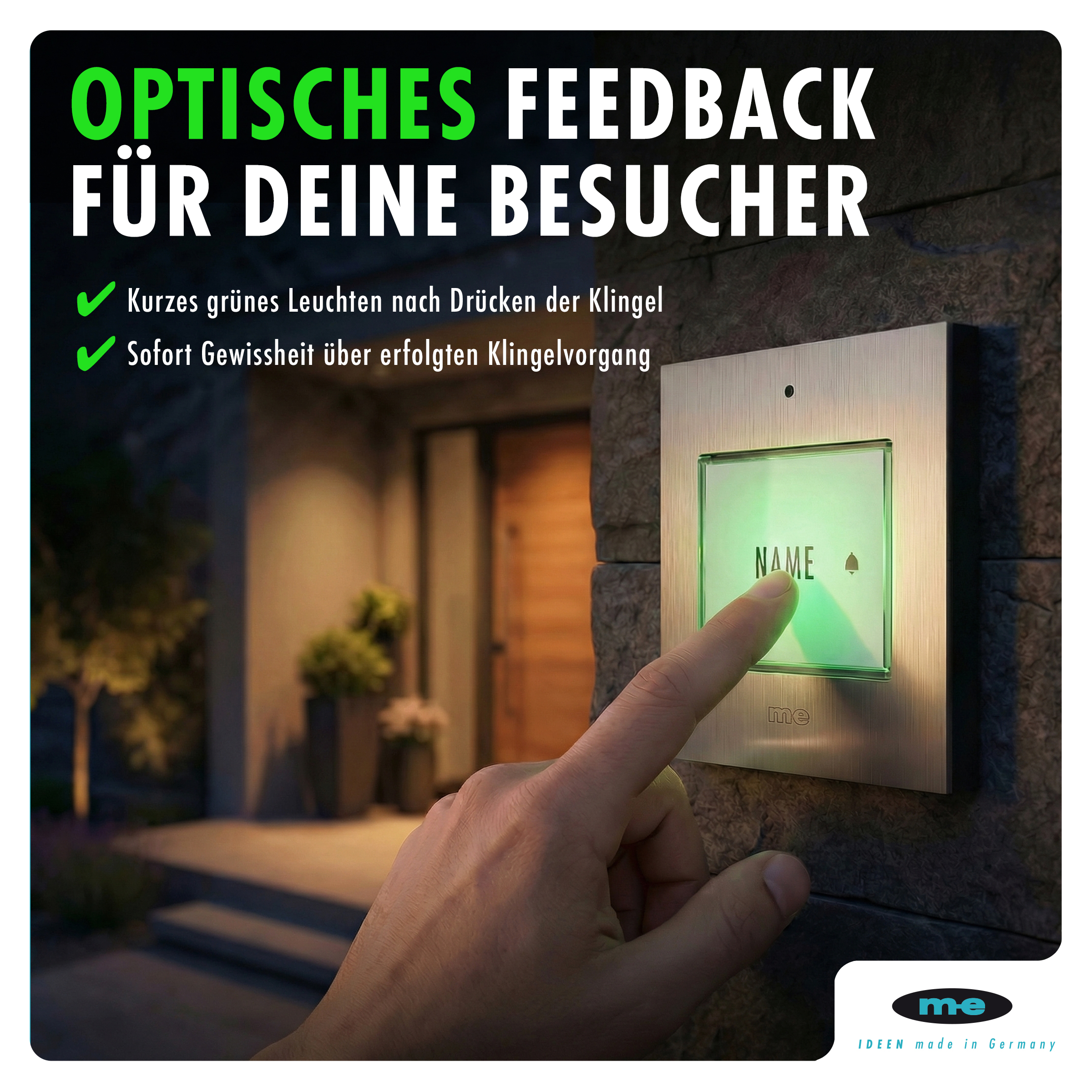 Klingeltaster, beleuchtet 1, 2-Familienh. Edelstahl (AP)