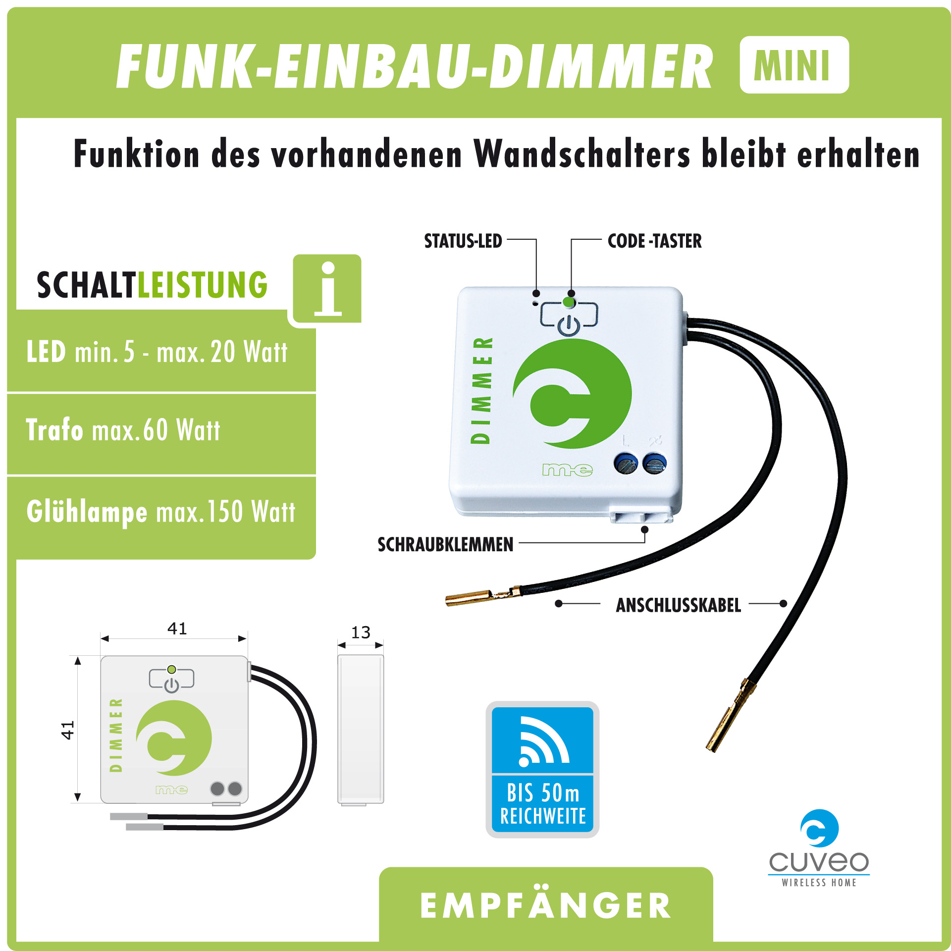 CUVEO Funk-Einbaudimmer Mini