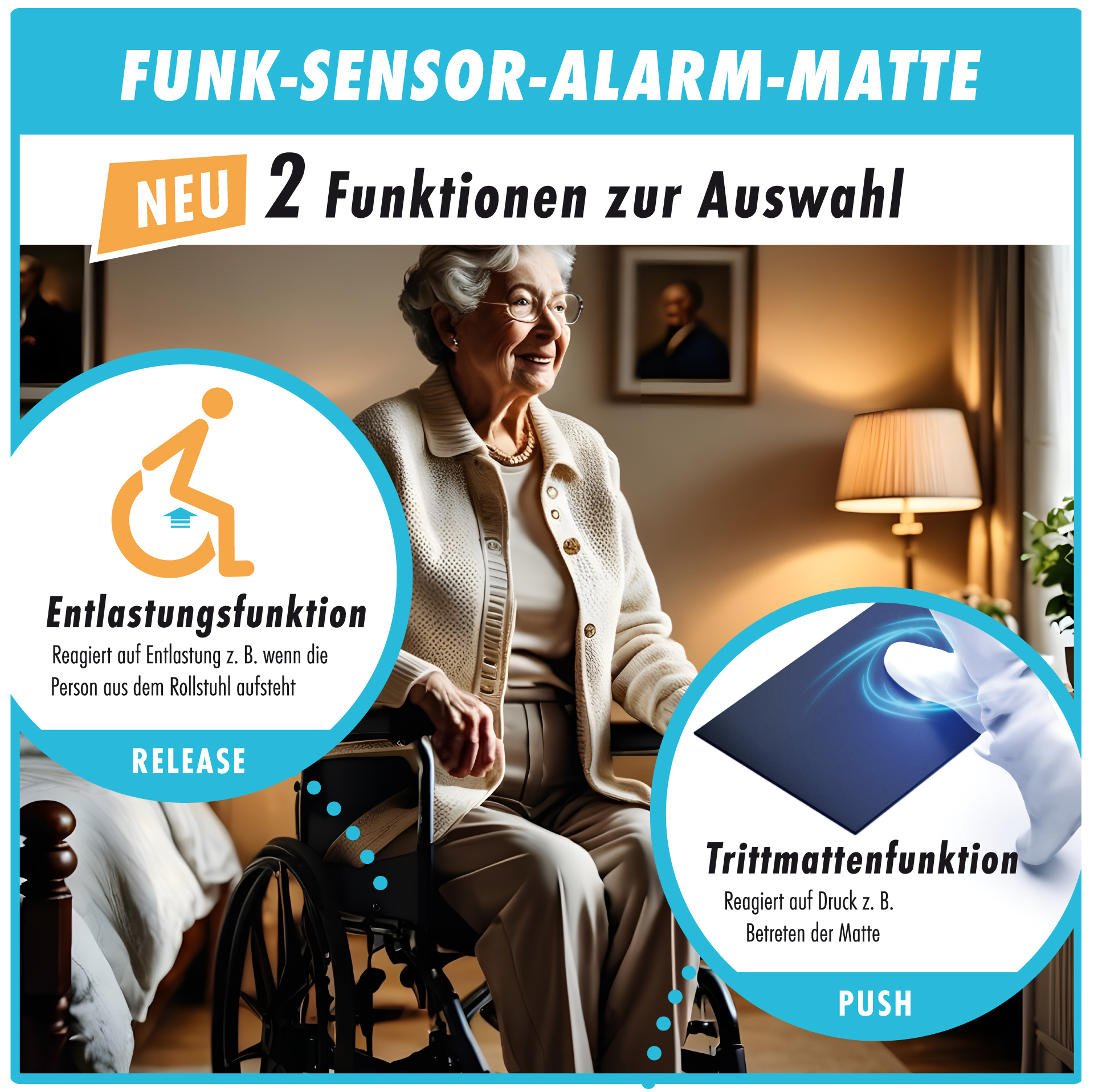 2 in 1 Funk-Sensormatte / Funk-Alarmtrittmatte 2 in 1 Funk-Sensormatte / Funk-Alarmtrittmatte